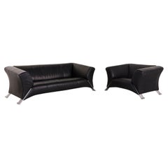 Rolf Benz 322 Leather Sofa Set Black 1 Three-Seat 1 Armchair Couch