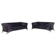 Rolf Benz 322 Leather Sofa Set Black 1 Three-Seat 1 Two-Seat