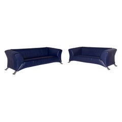 Rolf Benz 322 Leather Sofa Set Blue 1 Three-Seat 1 Two-Seat