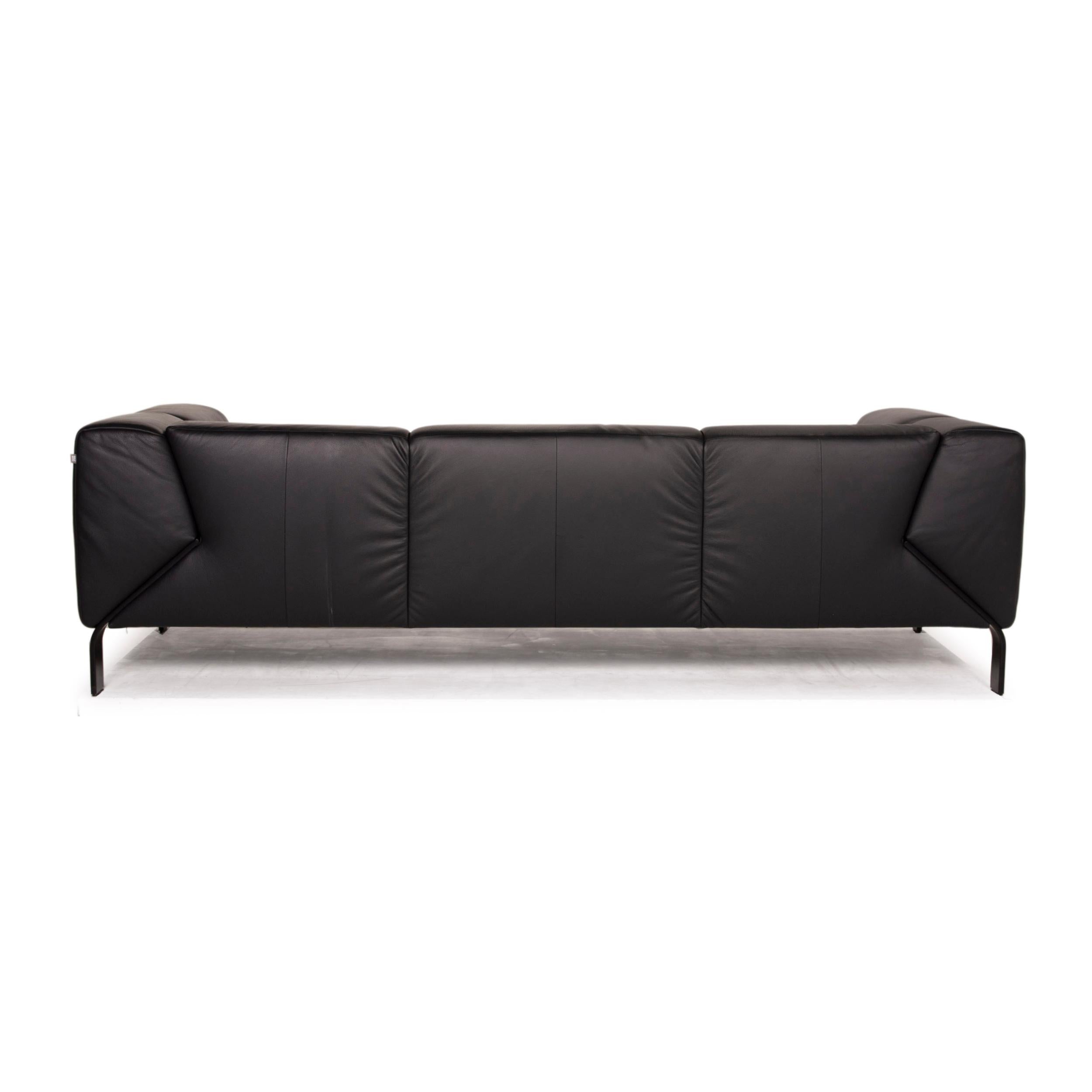 Rolf Benz 323 Leather Sofa Black Three-Seater 4