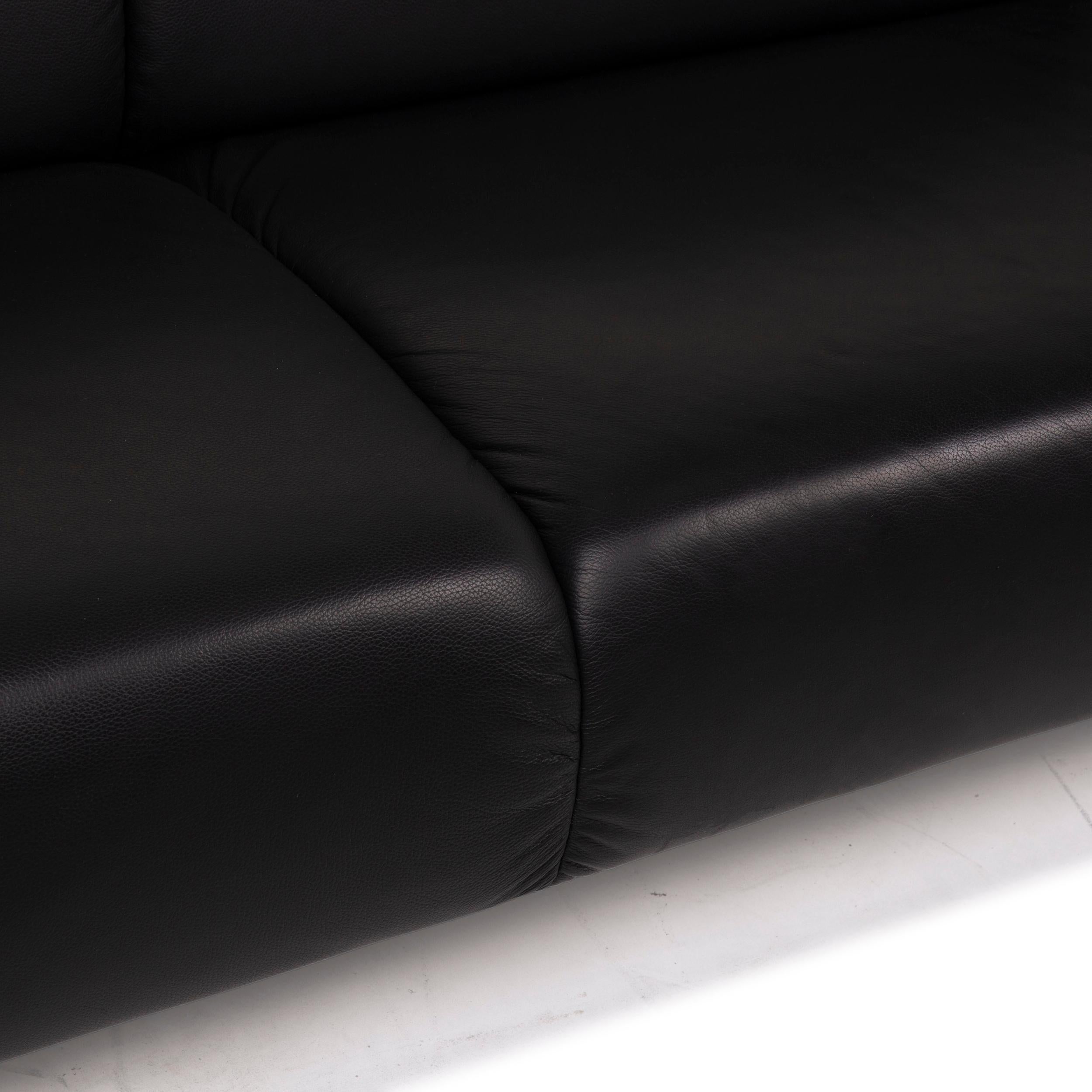 Modern Rolf Benz 323 Leather Sofa Black Three-Seater