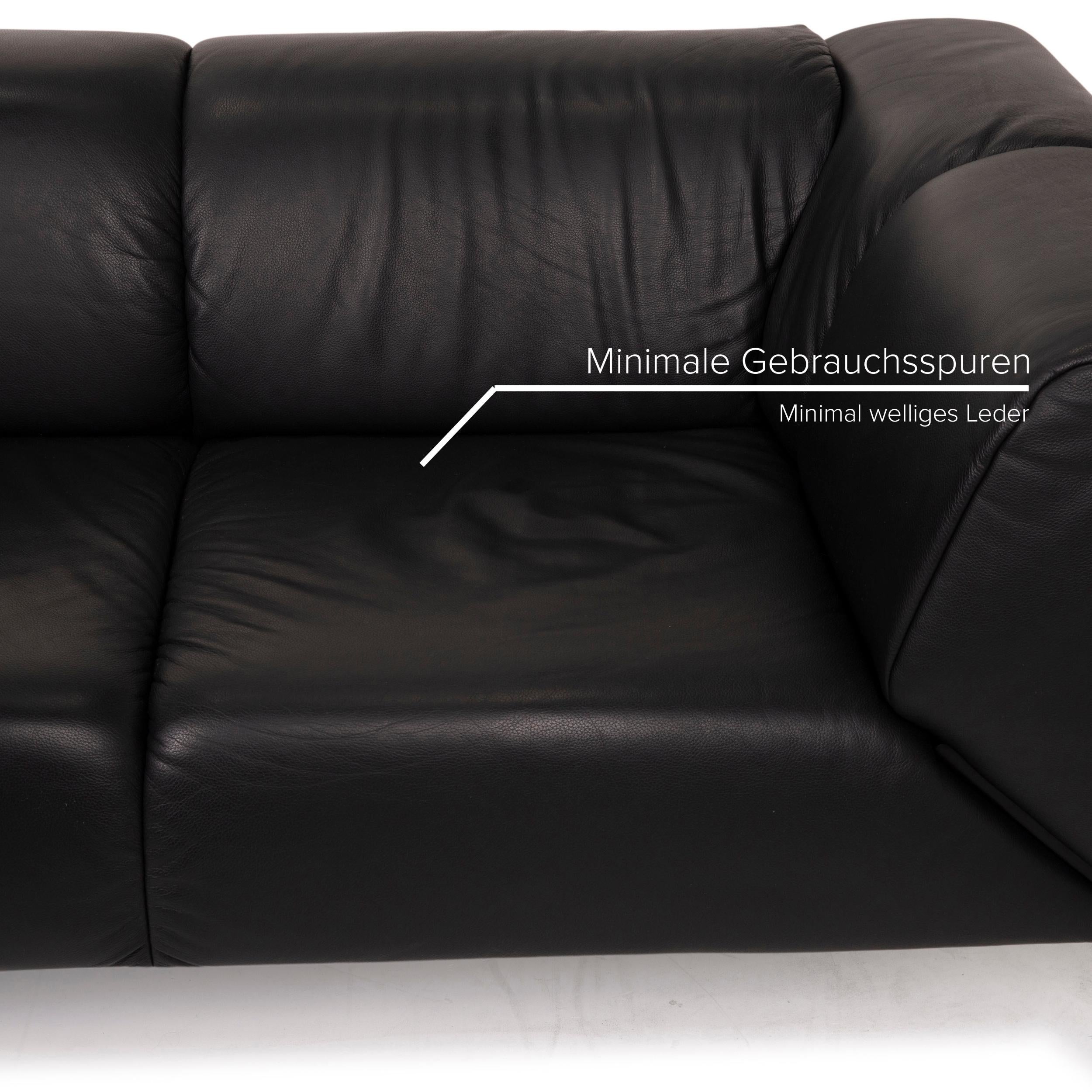 German Rolf Benz 323 Leather Sofa Black Three-Seater