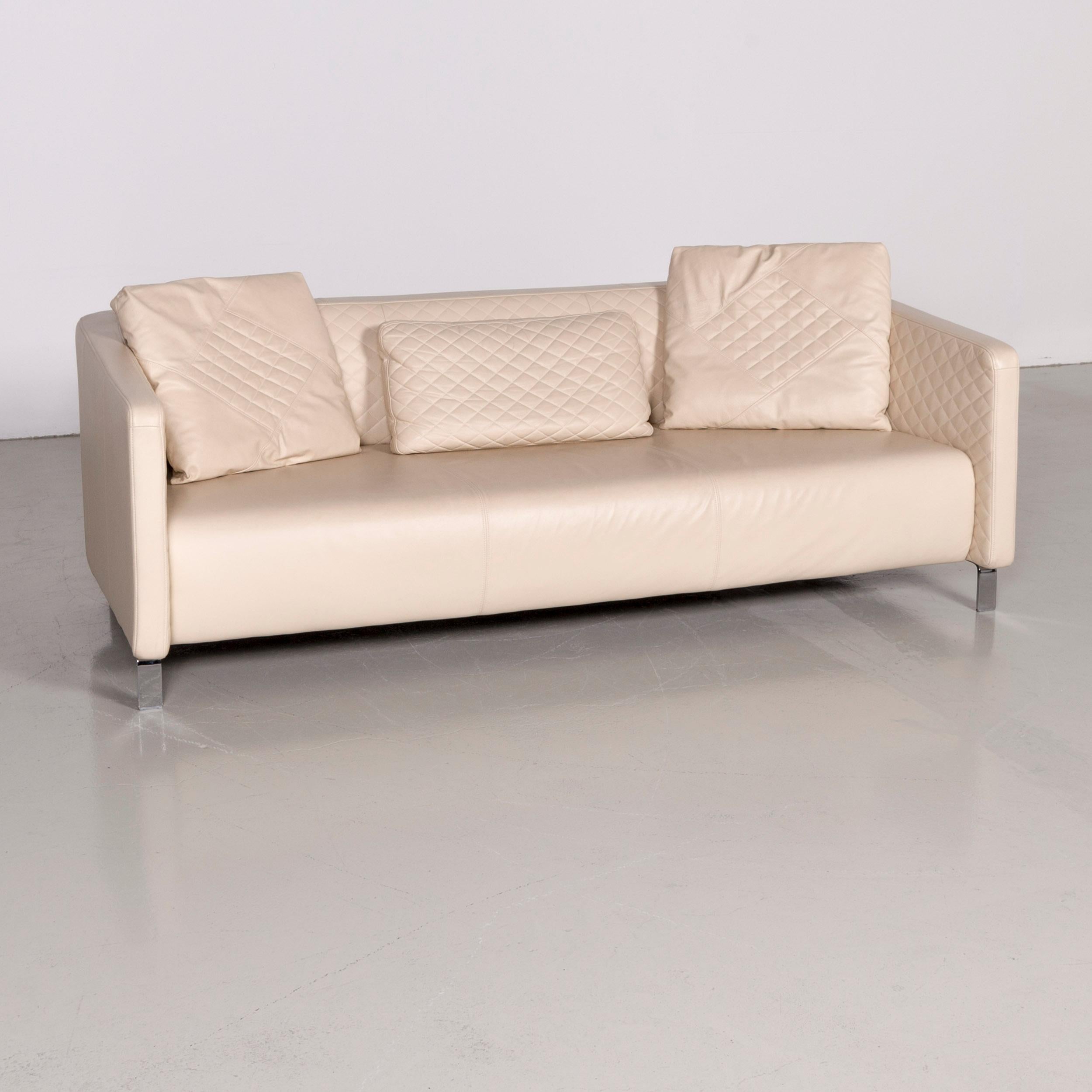 Rolf Benz 325 designer leather sofa beige three-seat couch.