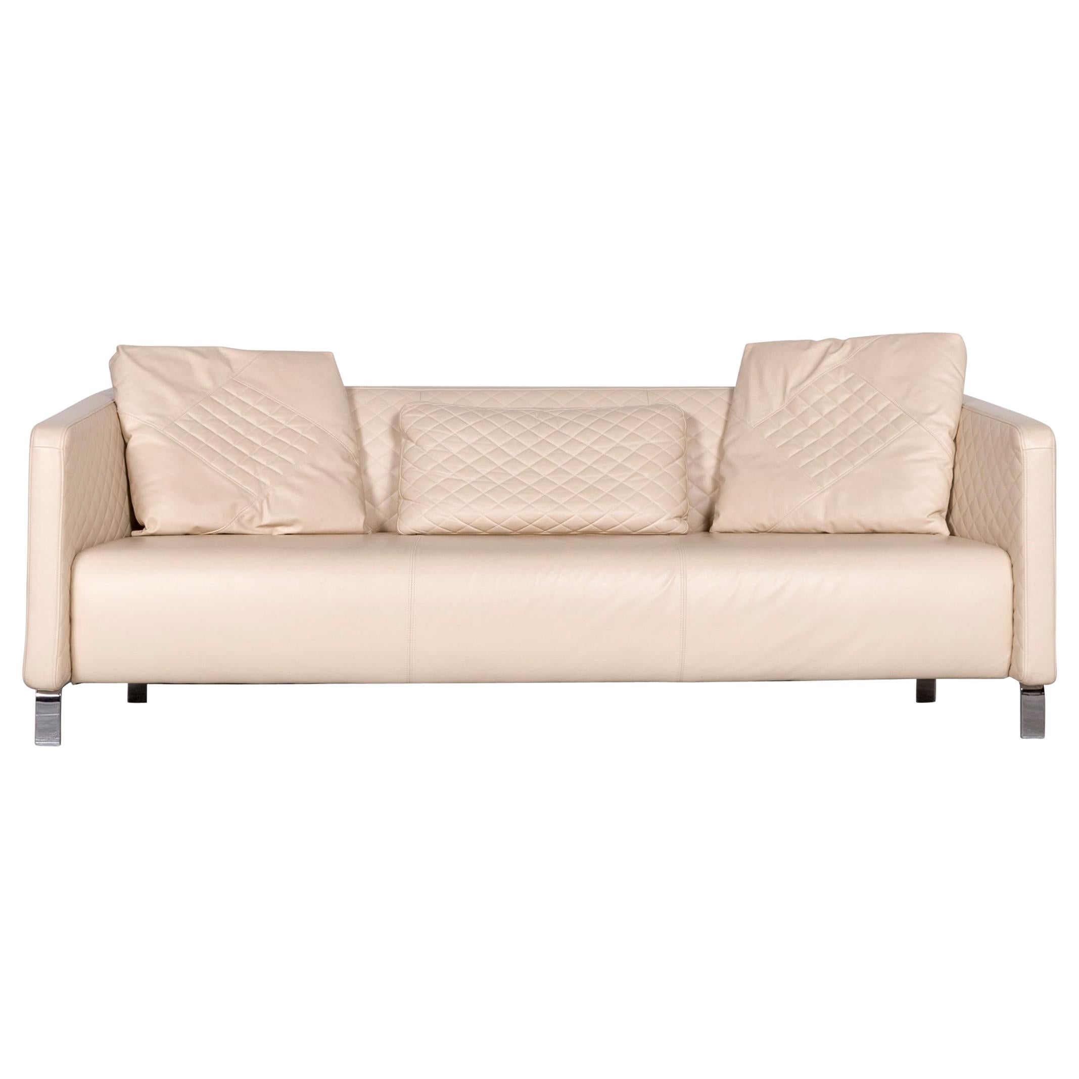 Rolf Benz 325 Designer Leather Sofa Beige Three-Seat Couch For Sale