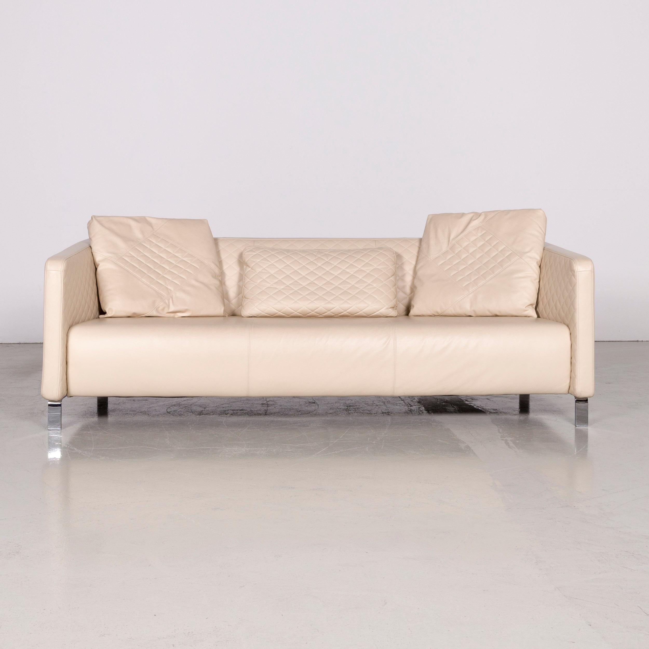 Rolf Benz 325 designer leather sofa footstool set beige three-seat couch.