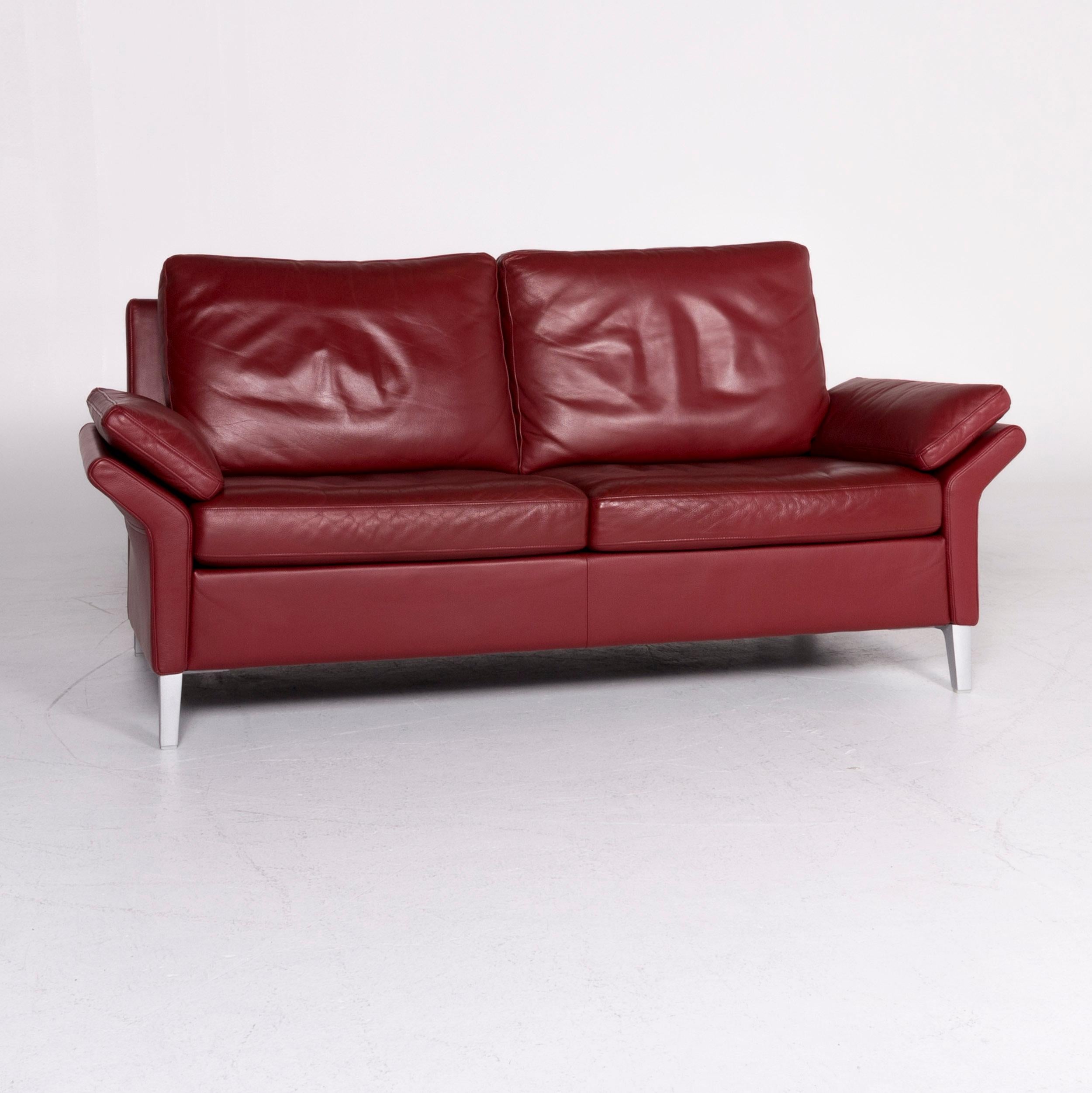 Modern Rolf Benz 3300 Designer Leather Sofa Red Genuine Leather Two-Seat Couch