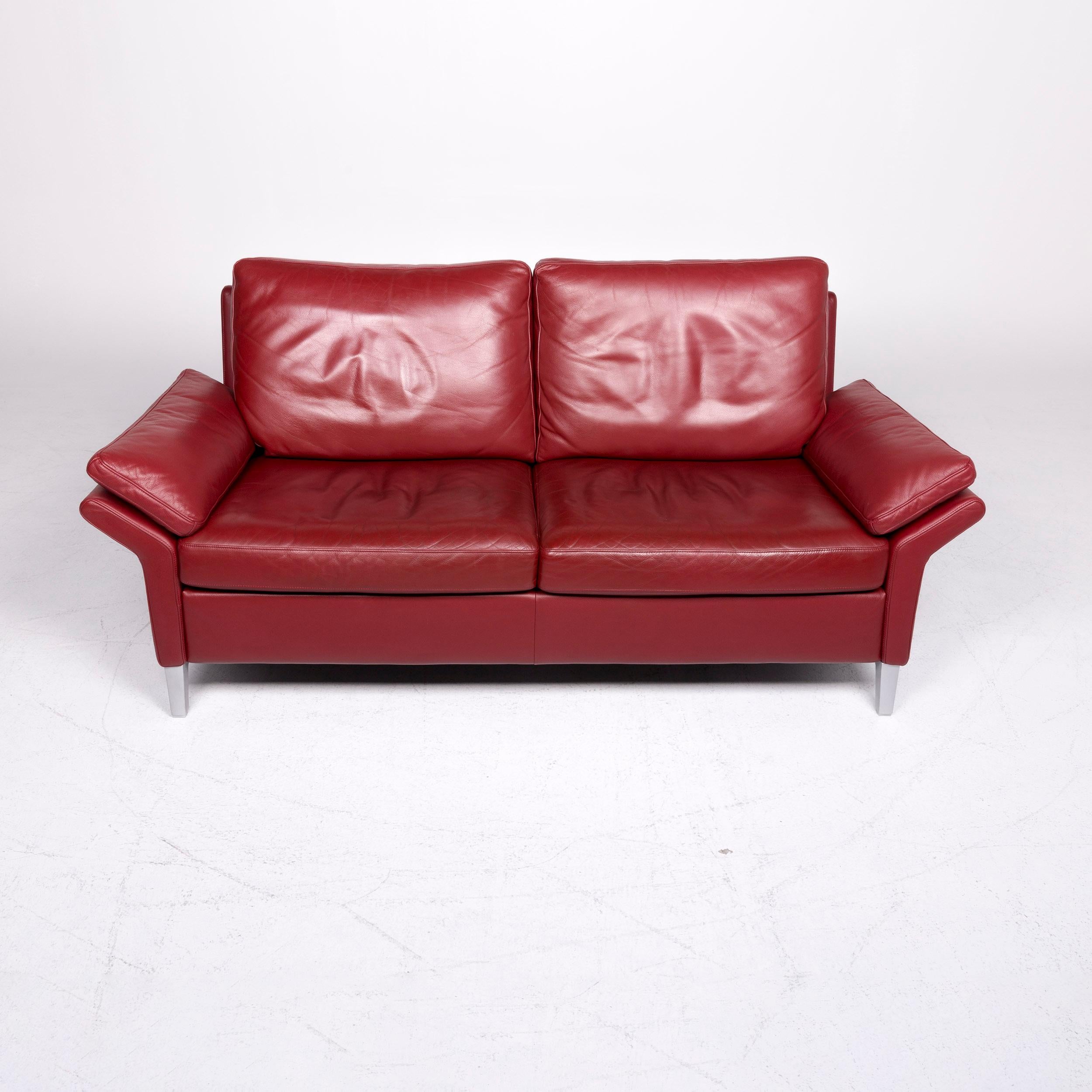 Contemporary Rolf Benz 3300 Designer Leather Sofa Red Genuine Leather Two-Seat Couch