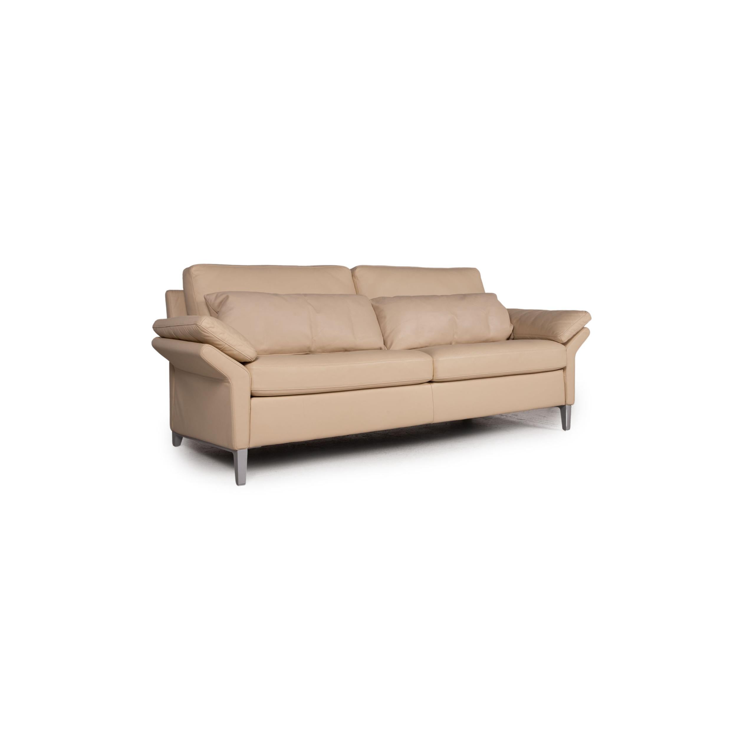 German Rolf Benz 3300 Leather Sofa Cream Three-Seater Couch For Sale