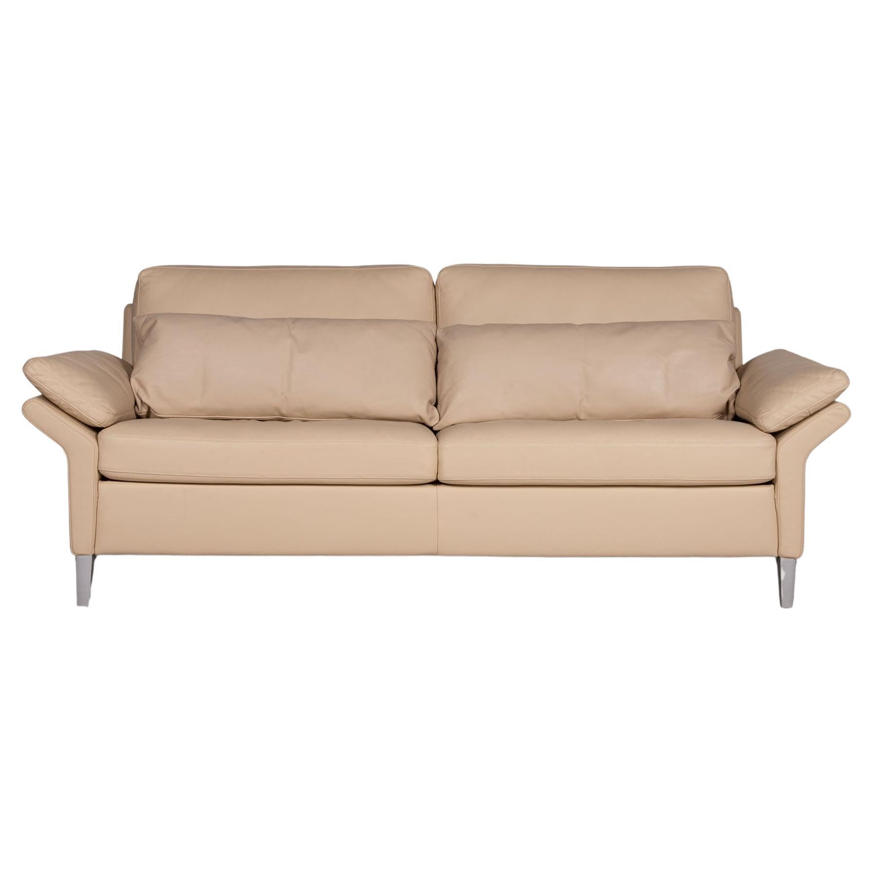 Rolf Benz 3300 Leather Sofa Cream Three-Seater Couch For Sale