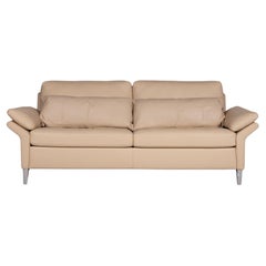 Rolf Benz 3300 Leder-Sofa in Creme mit drei Sitzen