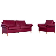 Rolf Benz 3300 Leather Sofa Set Red Two-Seater and One-Seater