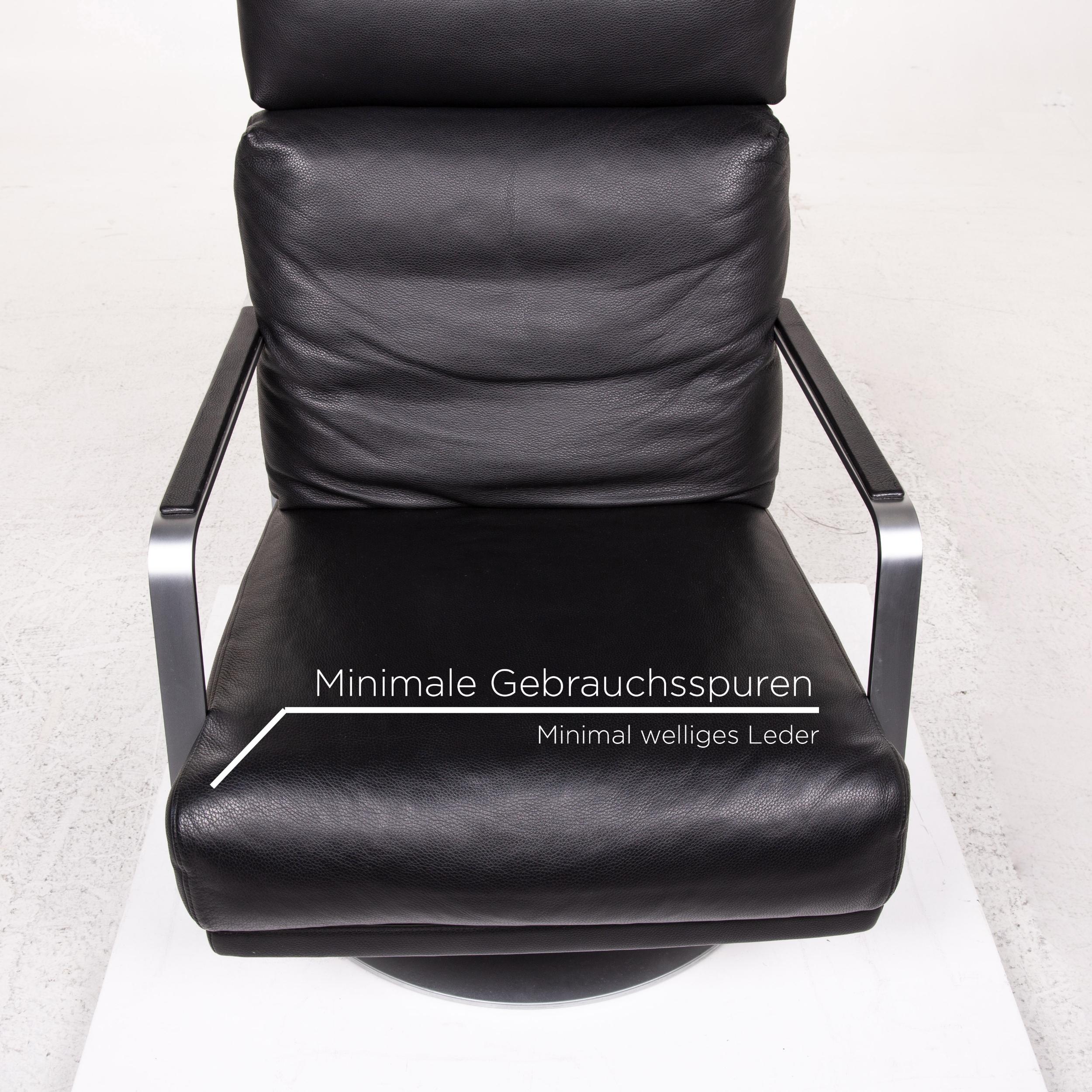 German Rolf Benz 345 Black Armchair Leather For Sale
