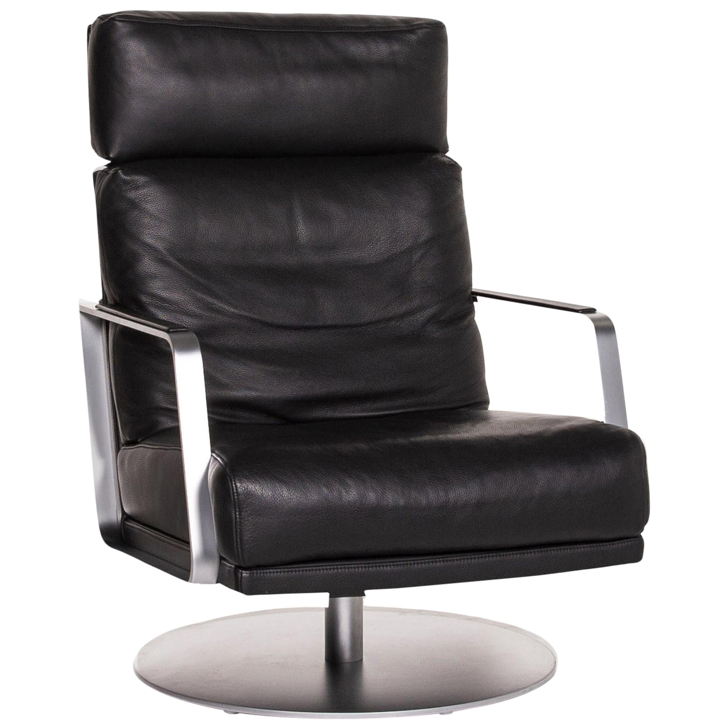 Rolf Benz 345 Black Armchair Leather For Sale