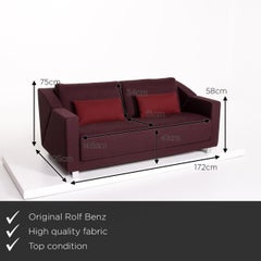 Rolf Benz 350 Fabric Sofa Aubergine Violet Three-Seat Couch
