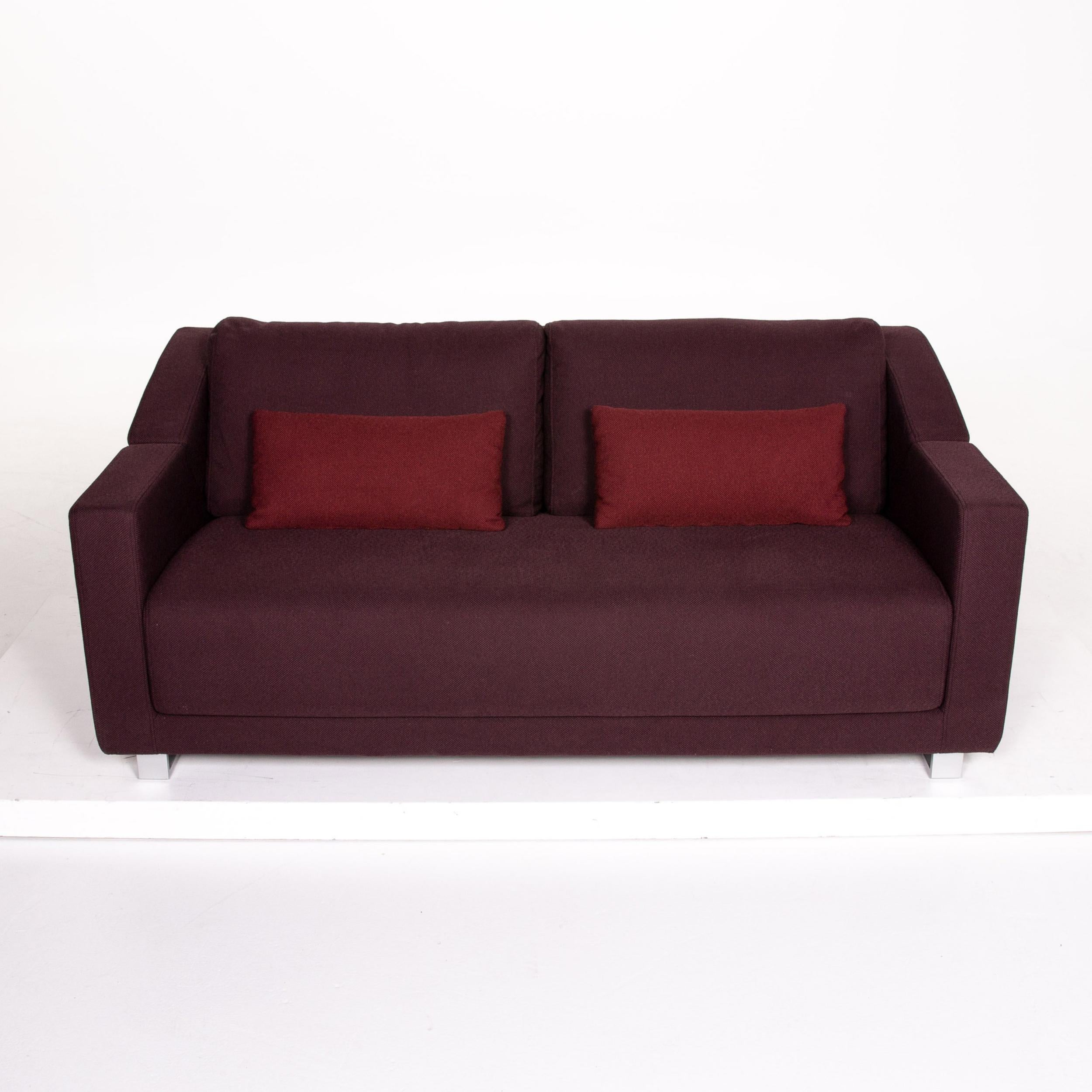 German Rolf Benz 350 Fabric Sofa Aubergine Violet Three-Seat Couch For Sale