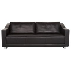 Rolf Benz 350 Leather Sofa Black Two-Seat Couch