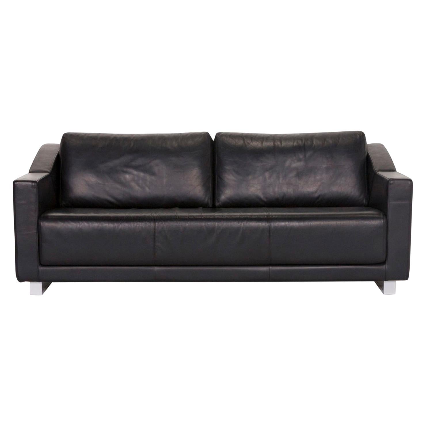 Rolf Benz 350 Leather Sofa Set Black Three-Seat Couch
