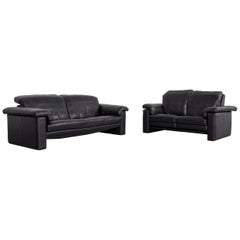 Rolf Benz 4000 Leather Sofa Set Black Three-Seat and Two-Seat Couch