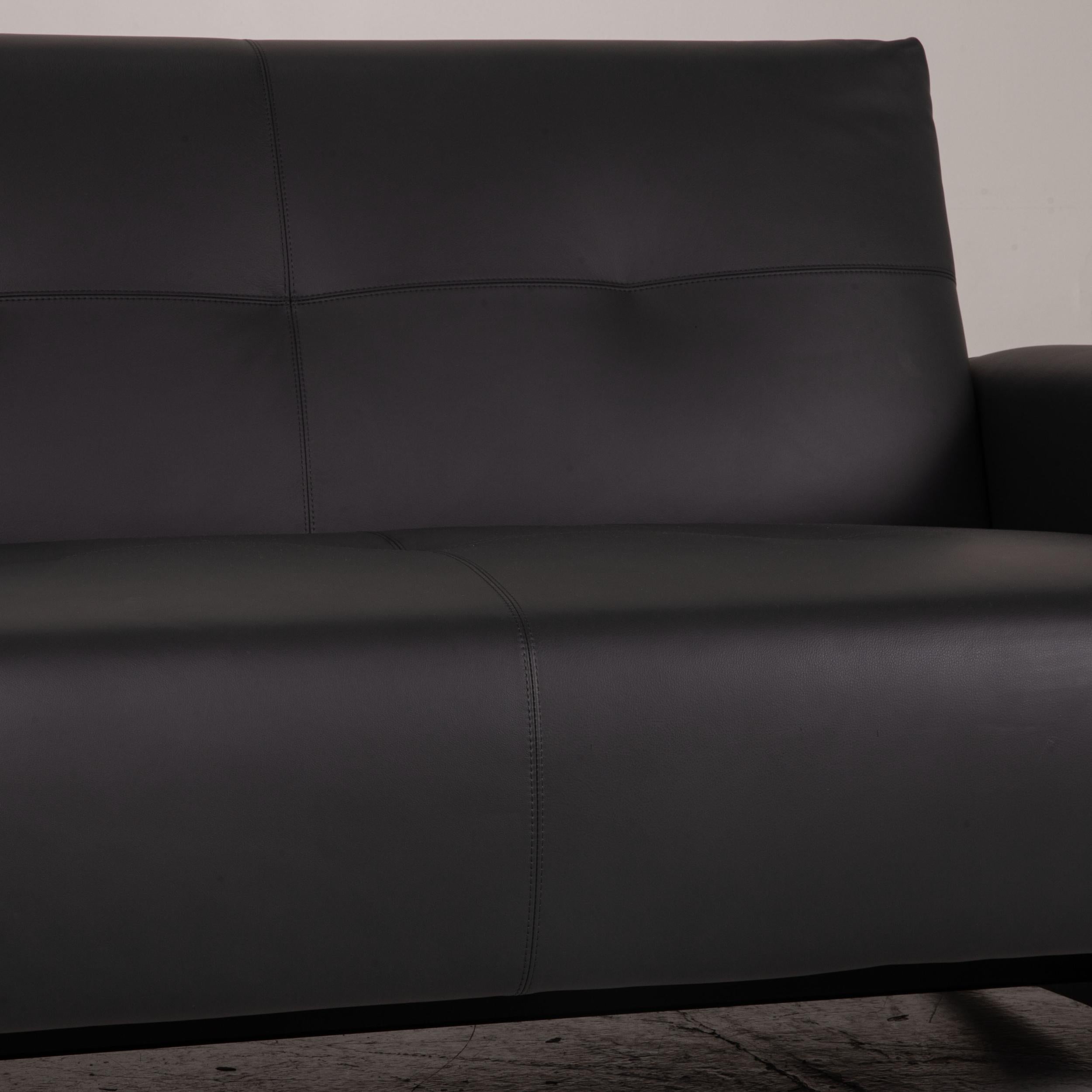 Modern Rolf Benz 50 Leather Sofa Black Two-Seater Couch For Sale