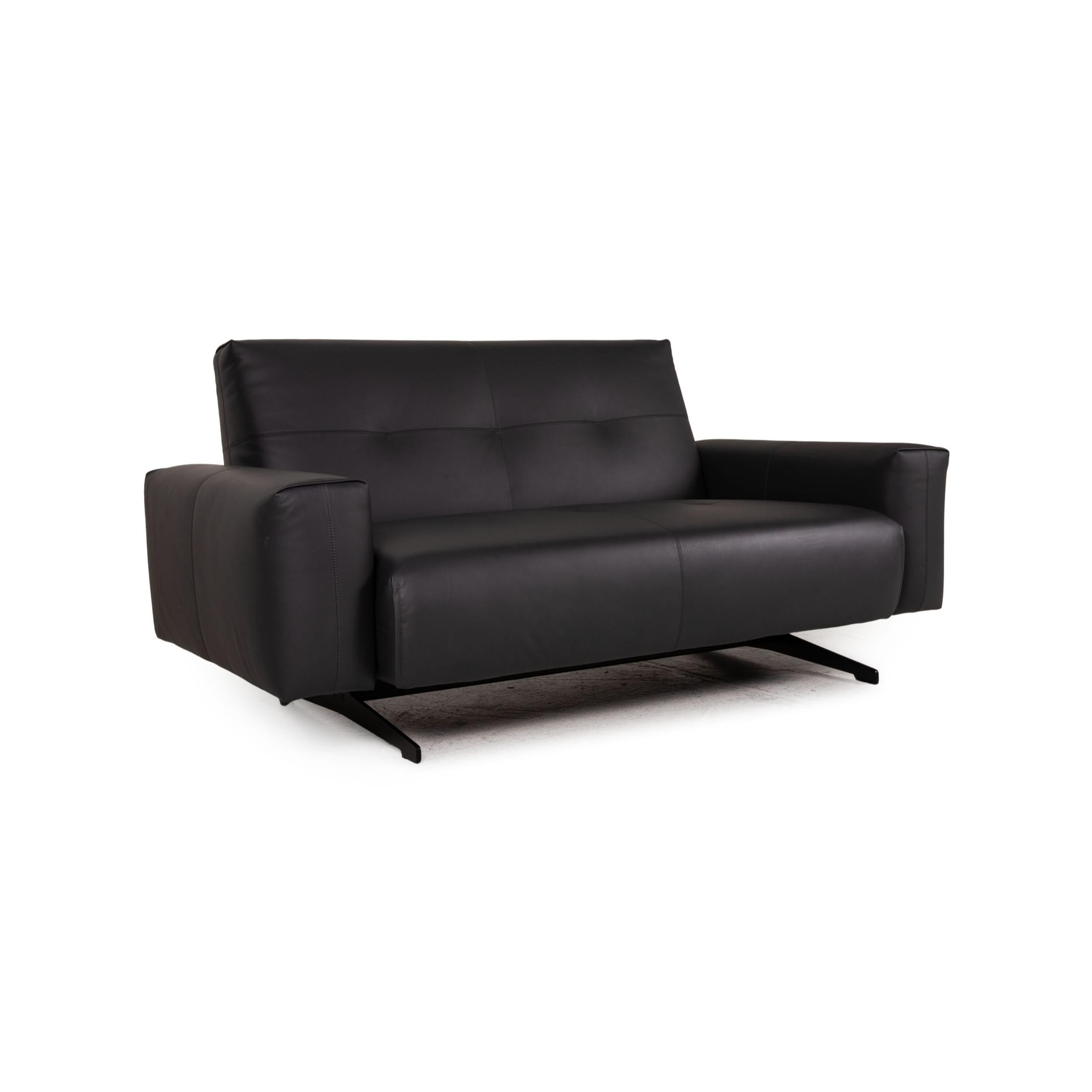 Contemporary Rolf Benz 50 Leather Sofa Black Two-Seater Couch For Sale