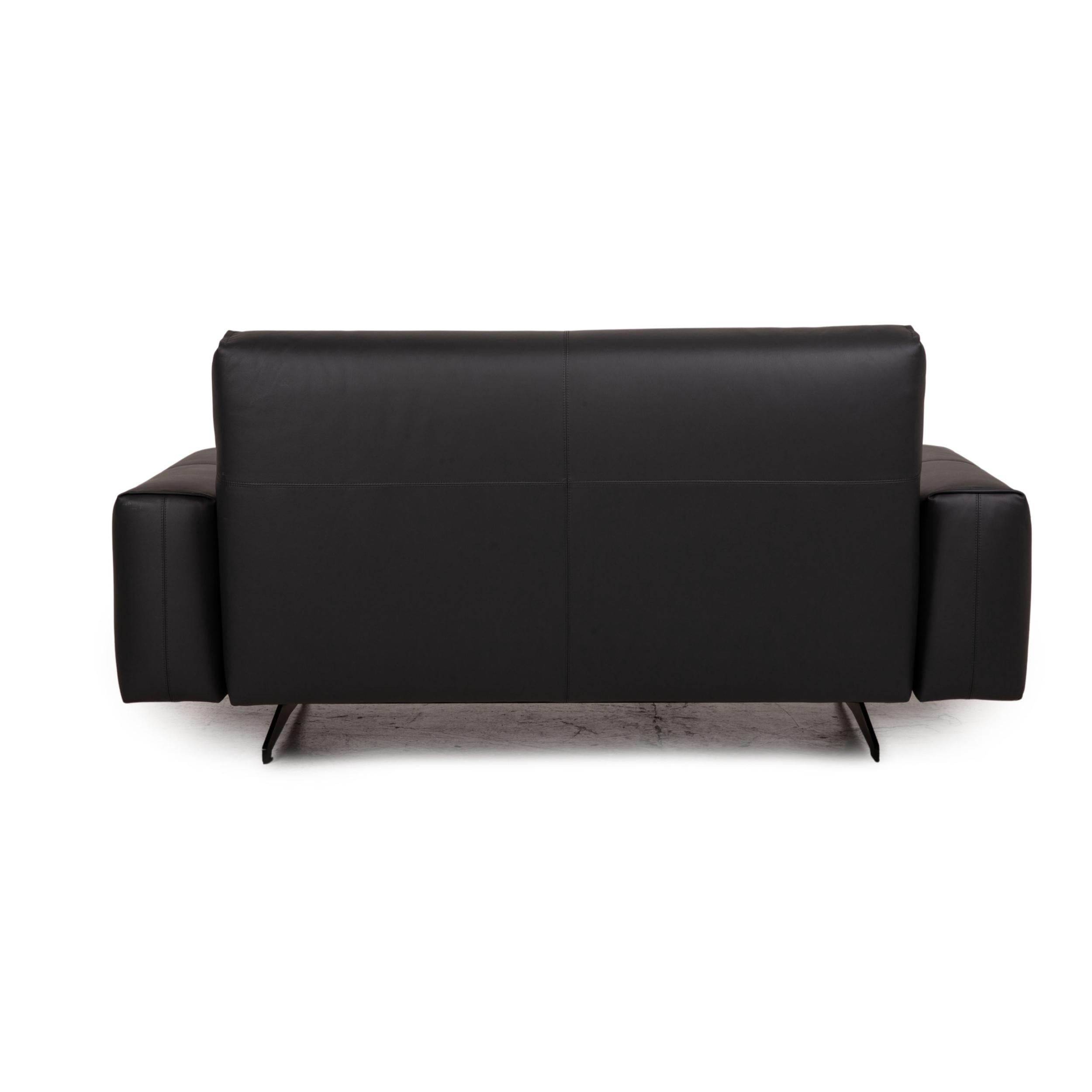 Rolf Benz 50 Leather Sofa Black Two-Seater Couch For Sale 2