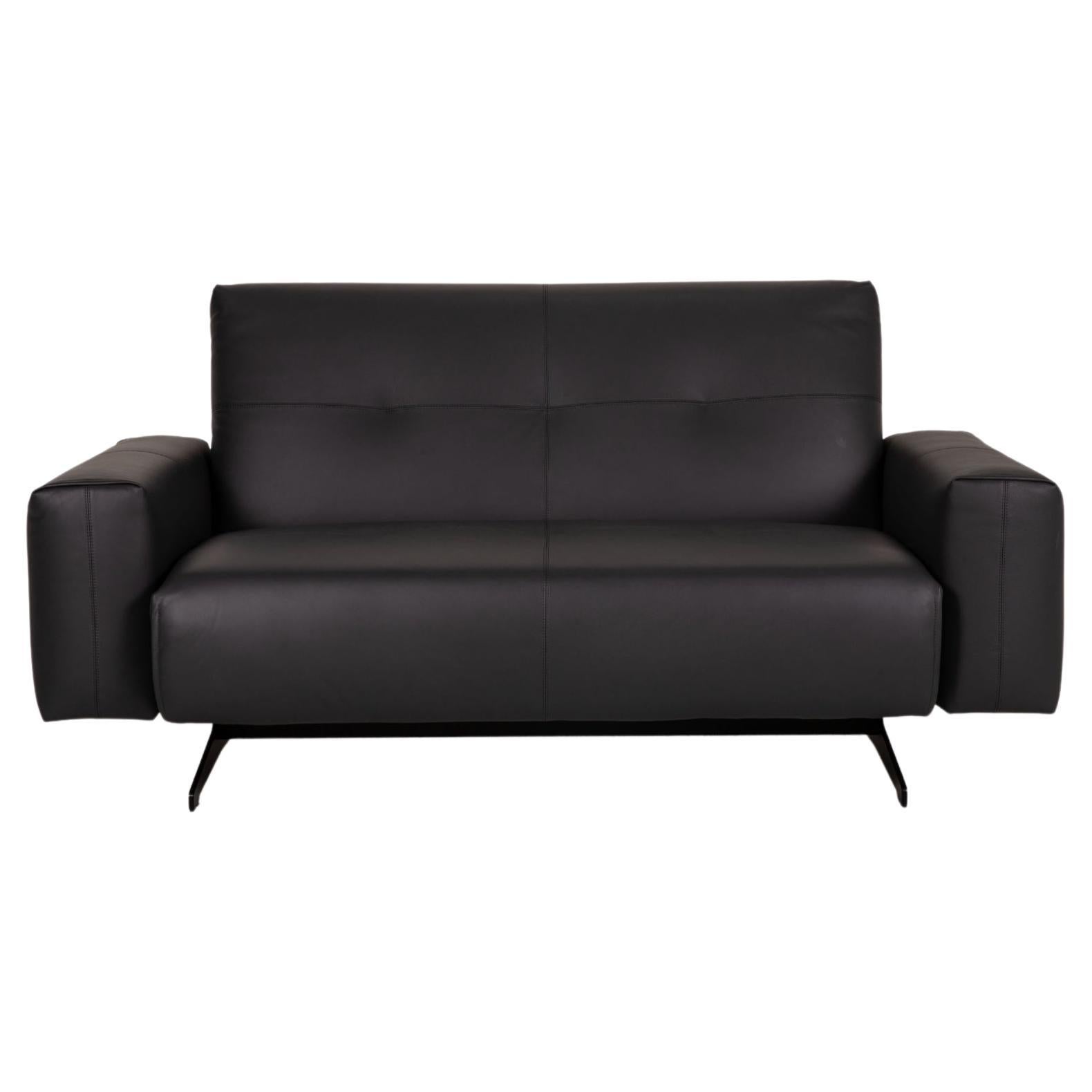 Rolf Benz 50 Leather Sofa Black Two-Seater Couch For Sale