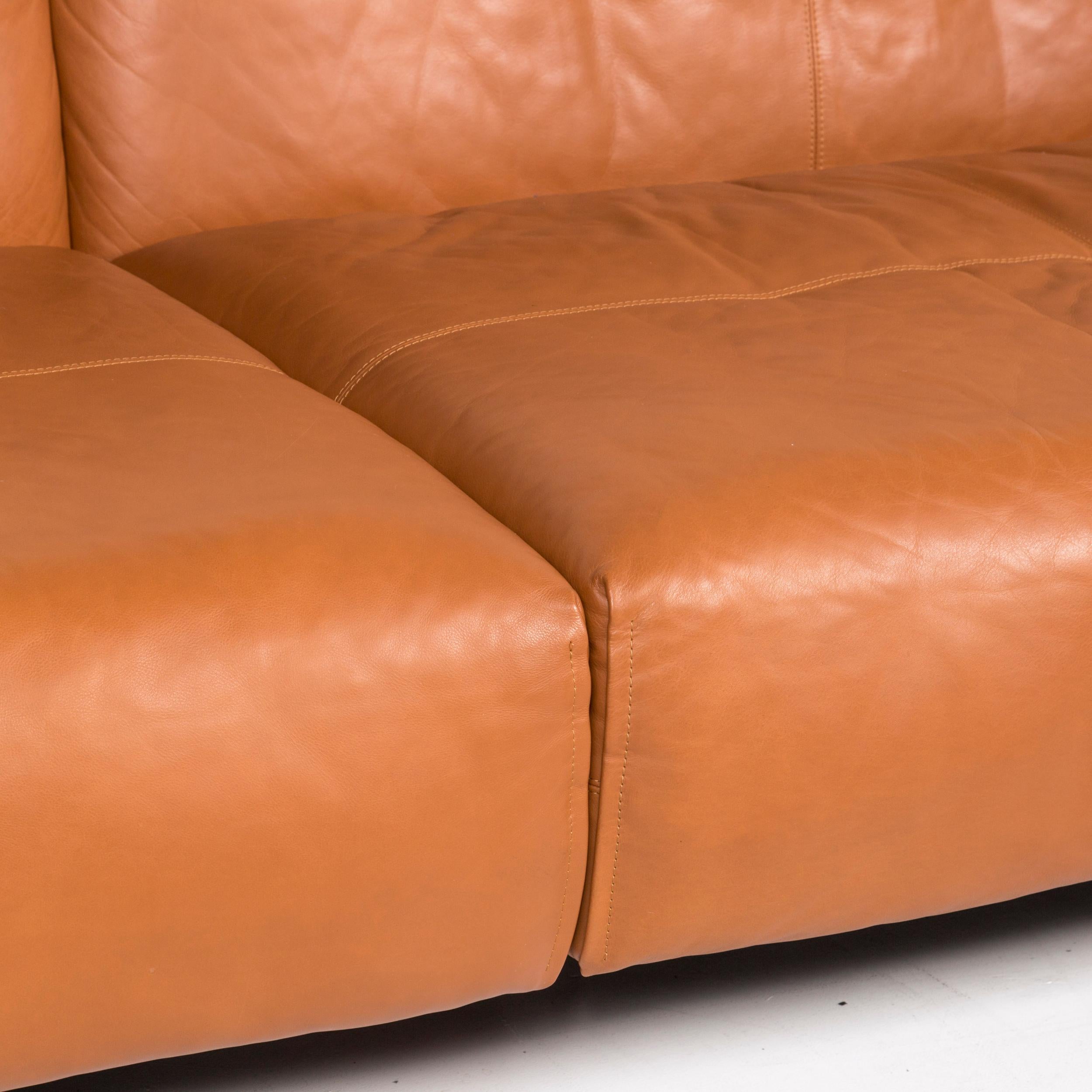 Modern Rolf Benz 50 Leather Sofa Cognac Brown Three-Seat Couch