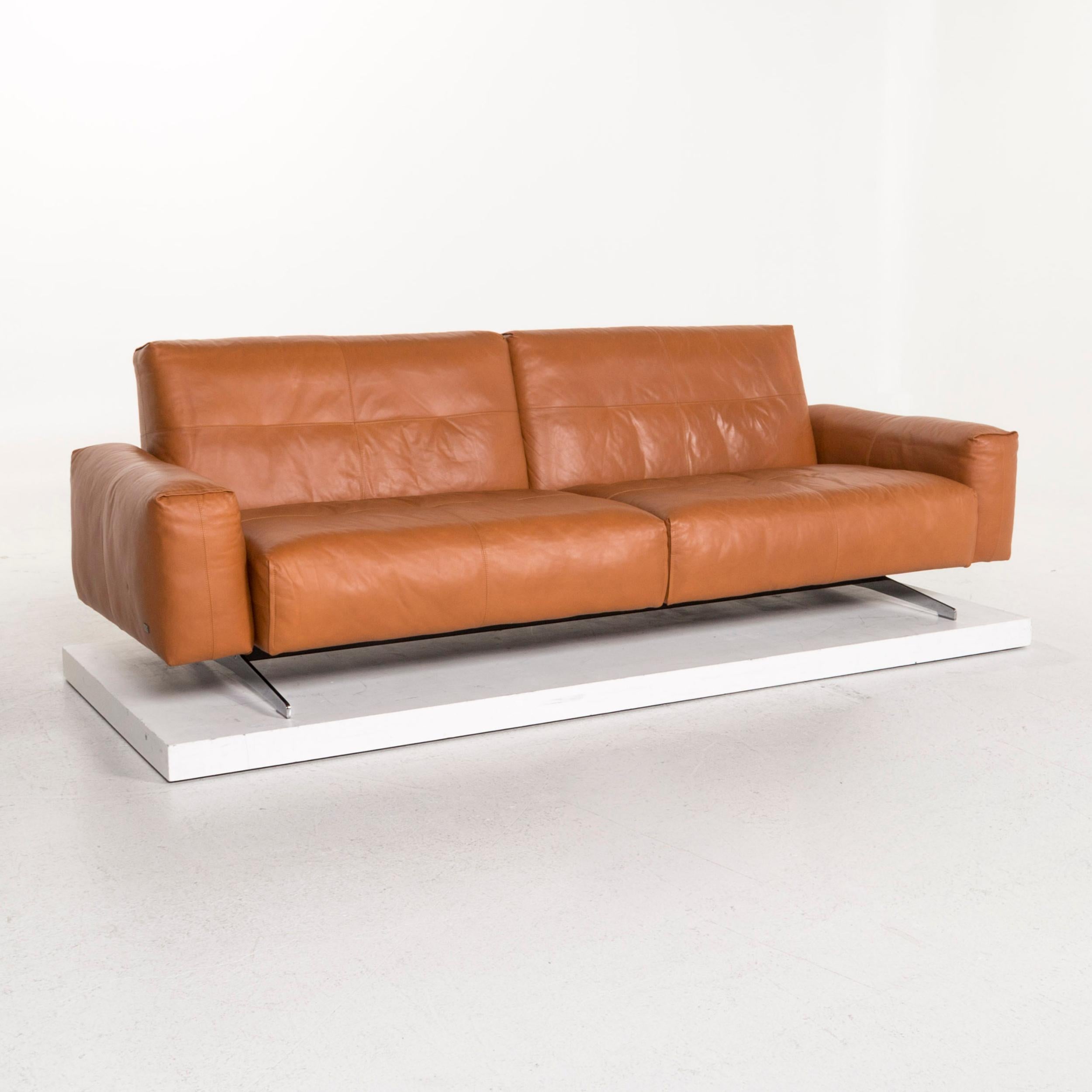 Contemporary Rolf Benz 50 Leather Sofa Cognac Brown Three-Seat Couch