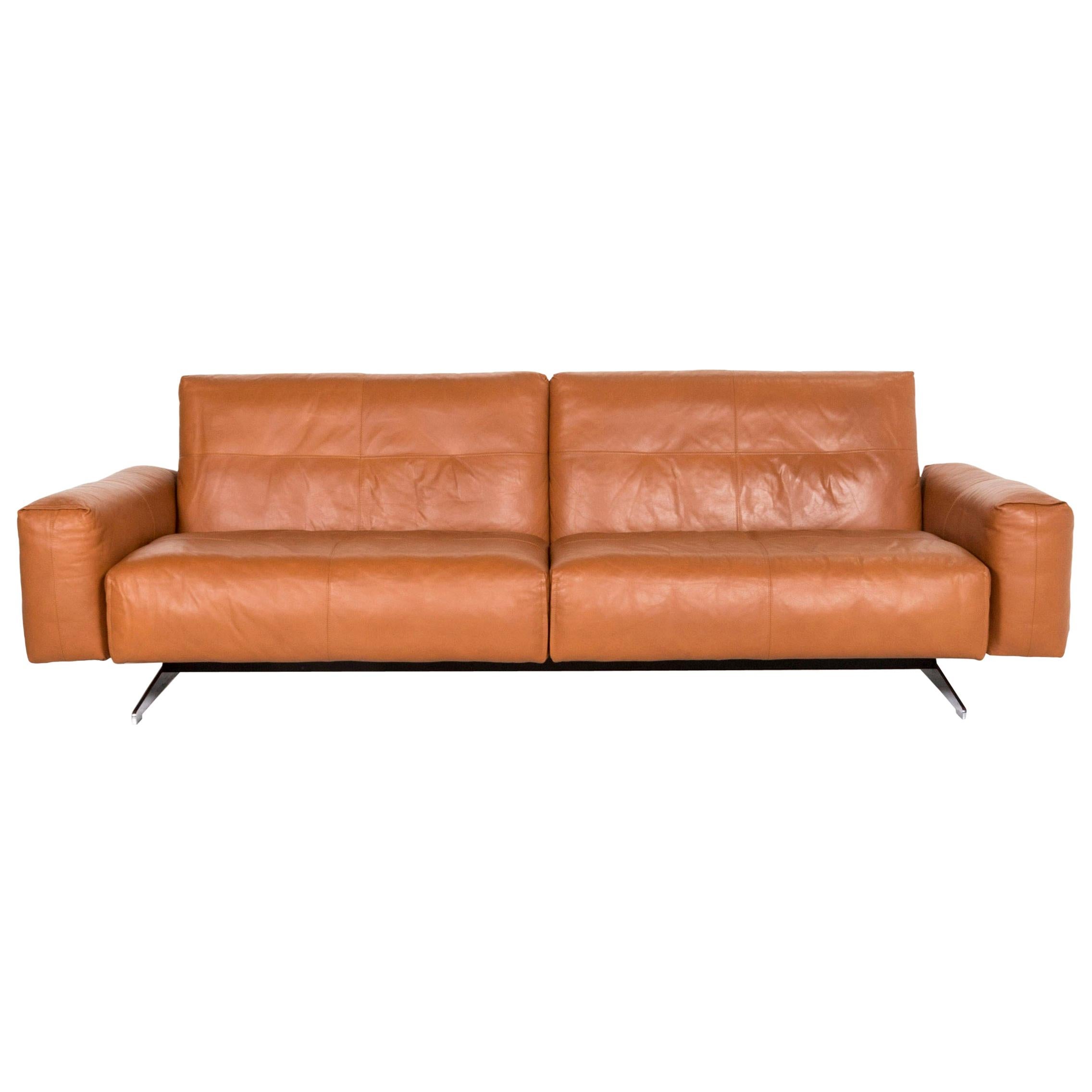 Rolf Benz 50 Leather Sofa Cognac Brown Three-Seat Couch