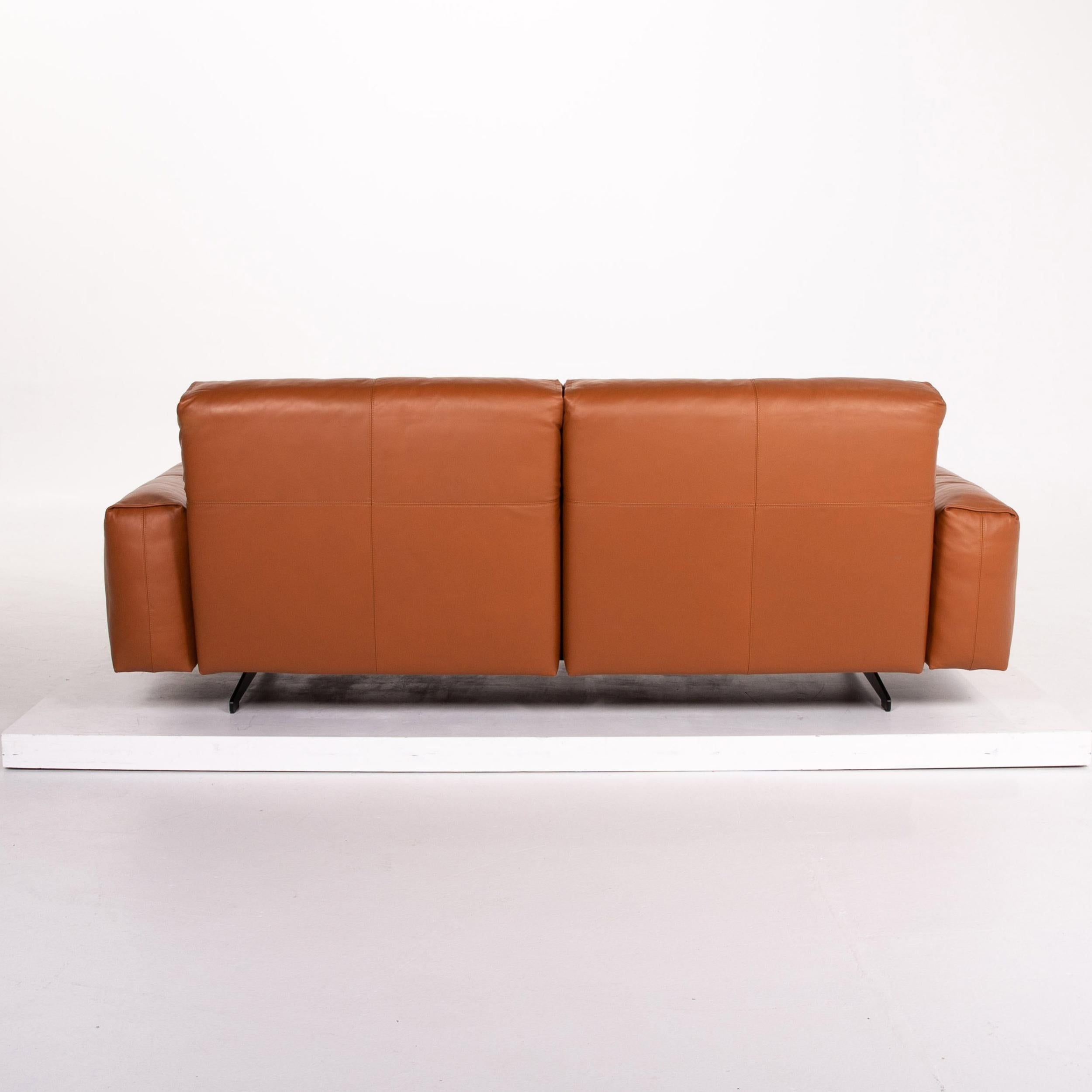 Rolf Benz 50 Leather Sofa Cognac Brown Three-Seat Function Couch 1