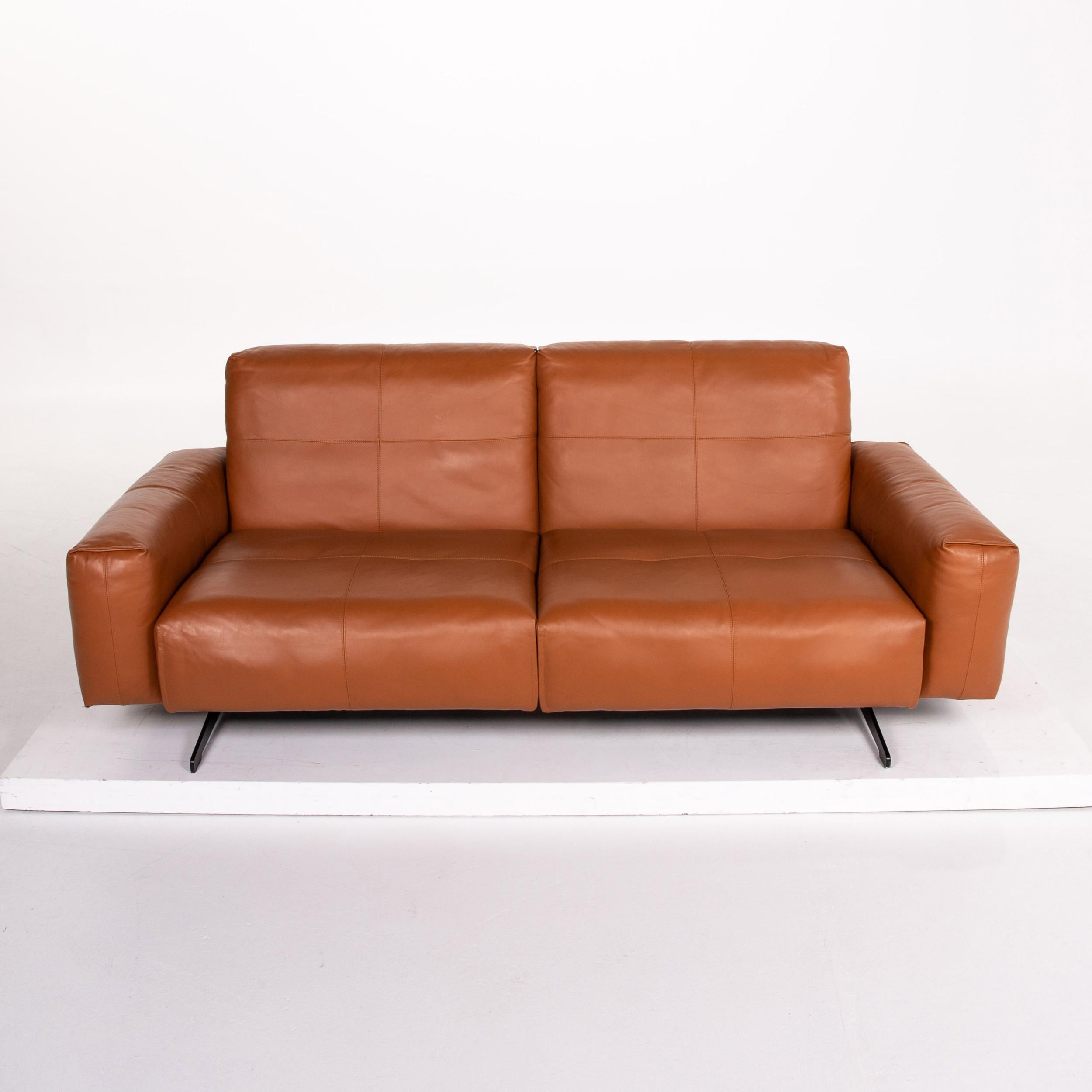 Rolf Benz 50 Leather Sofa Cognac Brown Three-Seat Function Couch In Excellent Condition In Cologne, DE