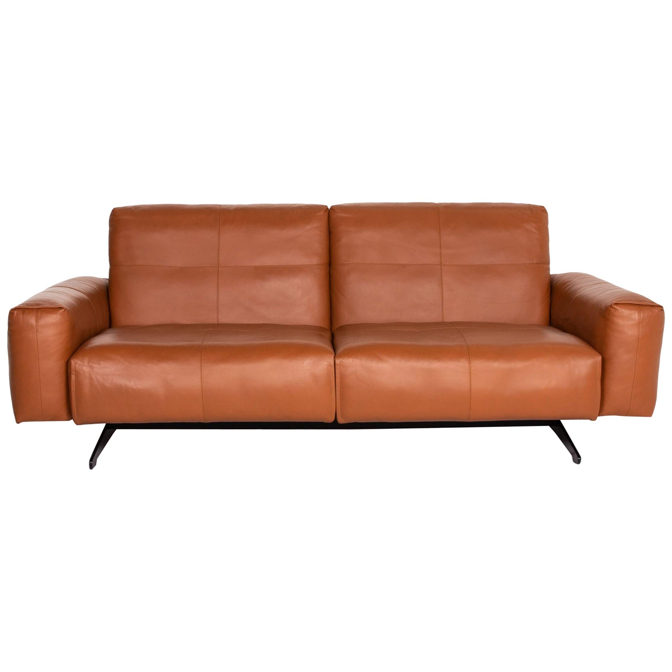 Rolf Benz 50 Leather Sofa Cognac Brown Three-Seat Function Couch