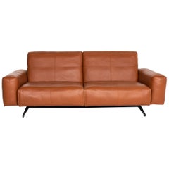 Rolf Benz 50 Leather Sofa Cognac Brown Three-Seat Function Couch
