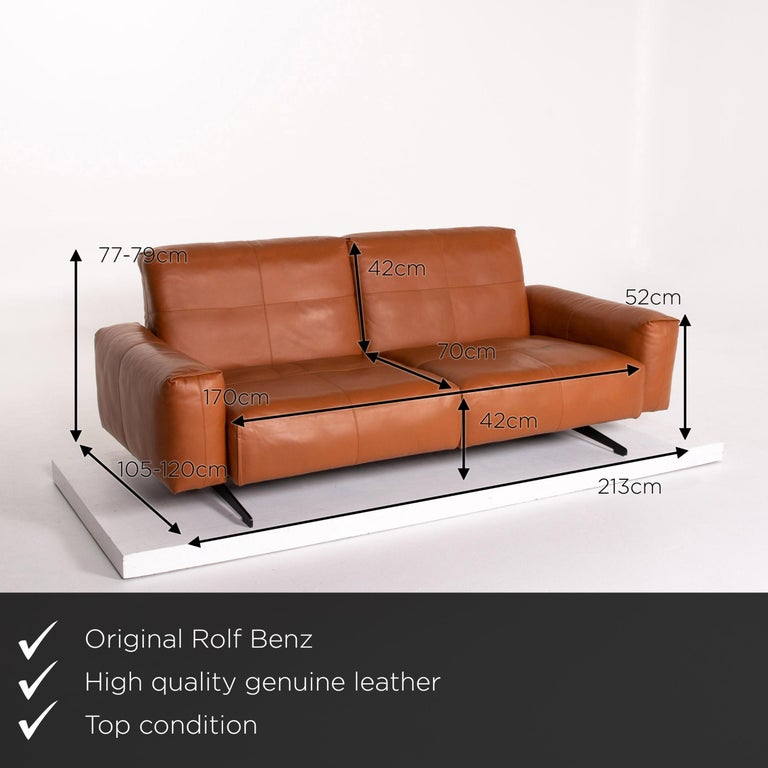 Rolf Benz 50 Leather Sofa Set Cognac Brown 1 Three-Seat 1 Stool Function  For Sale at 1stDibs