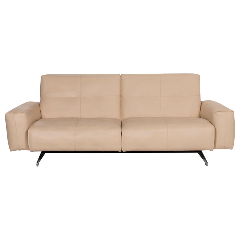 Rolf Benz 50 Leather Sofa Set Cream 2 Two-Seat 1 Stool For Sale at 1stDibs