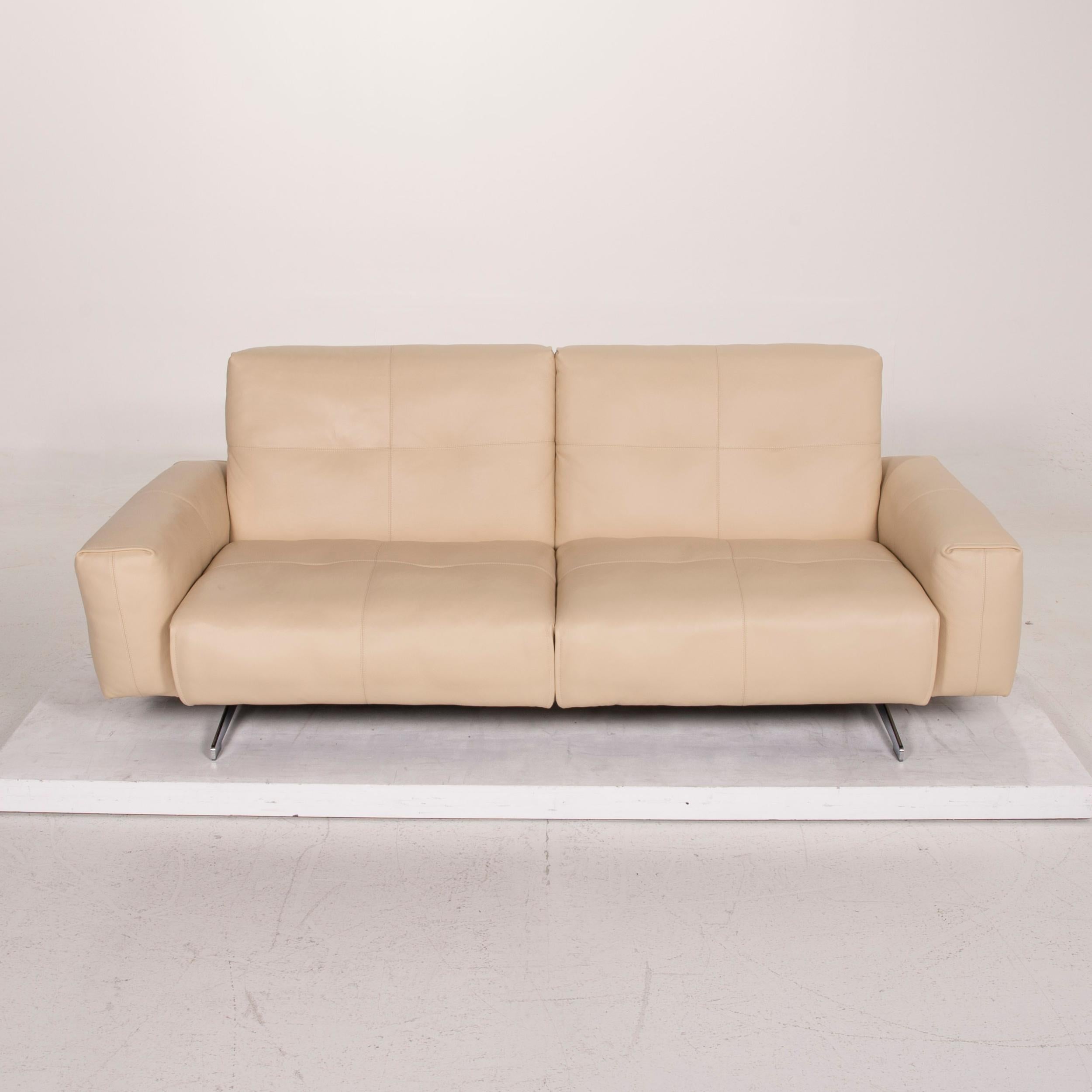 Rolf Benz 50 Leather Sofa Set Cream 2 Two-Seat 1 Stool For Sale 2