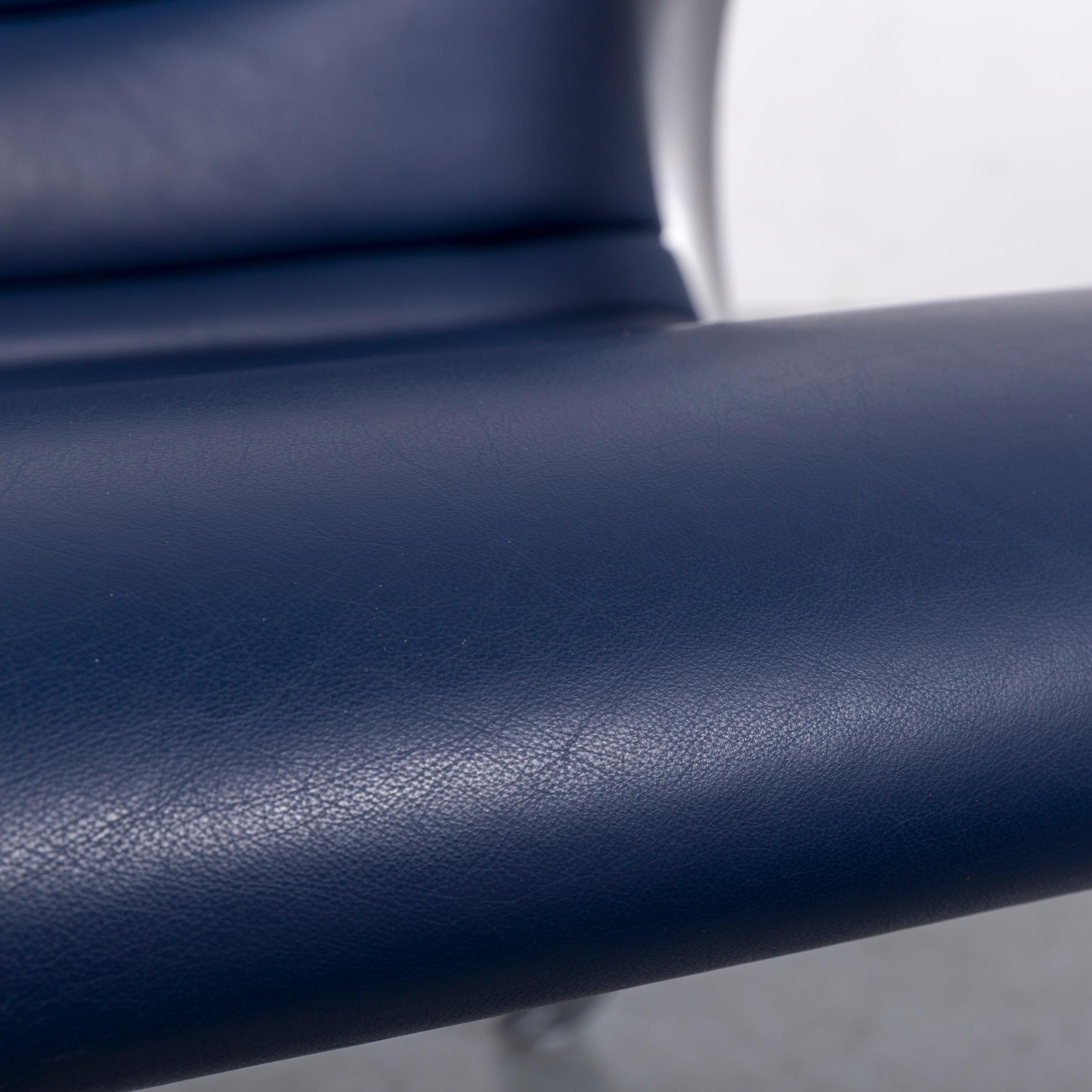 German Rolf Benz 515 Designer Leather Armchair Blue One-Seat