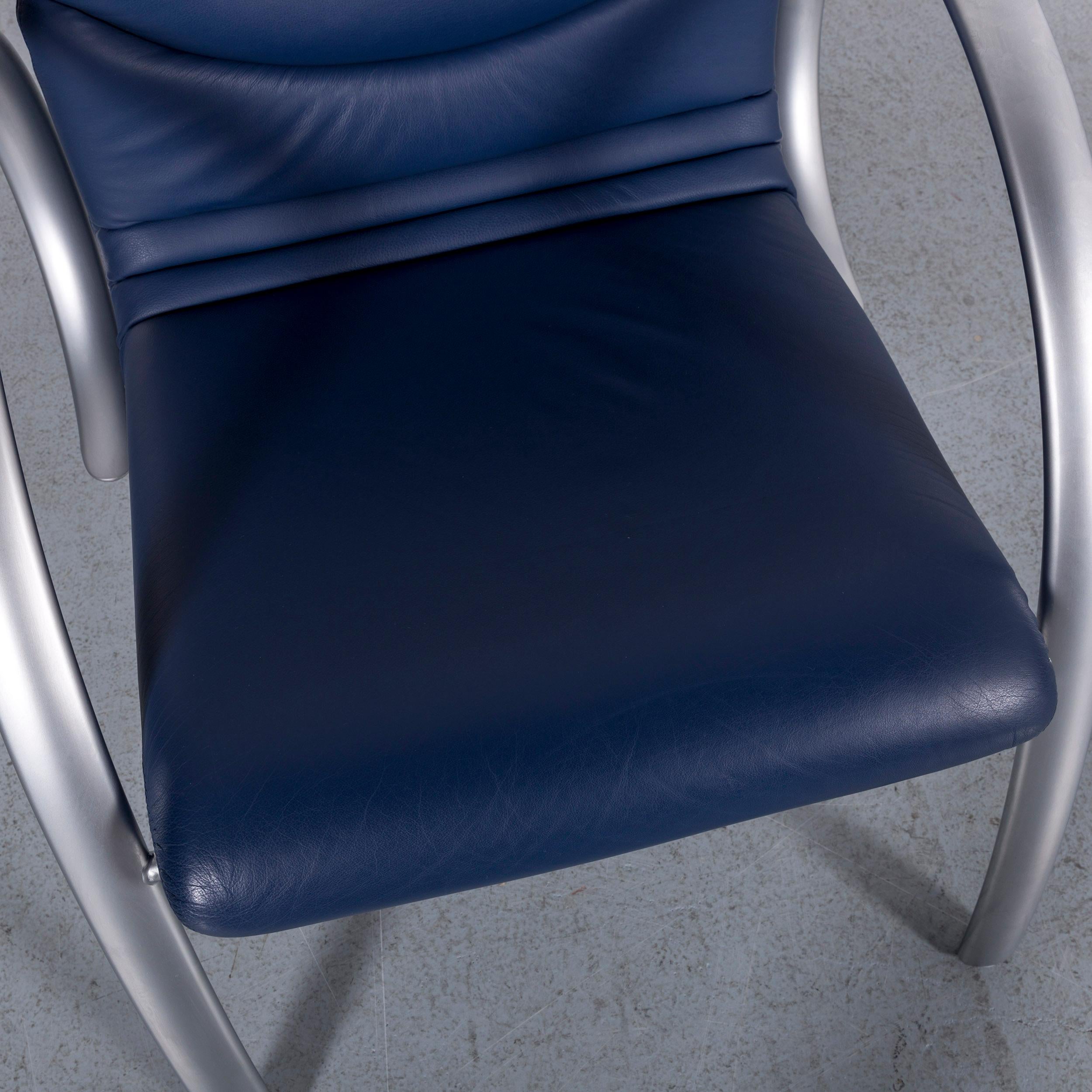 Rolf Benz 515 Designer Leather Armchair Blue One-Seat In Good Condition In Cologne, DE