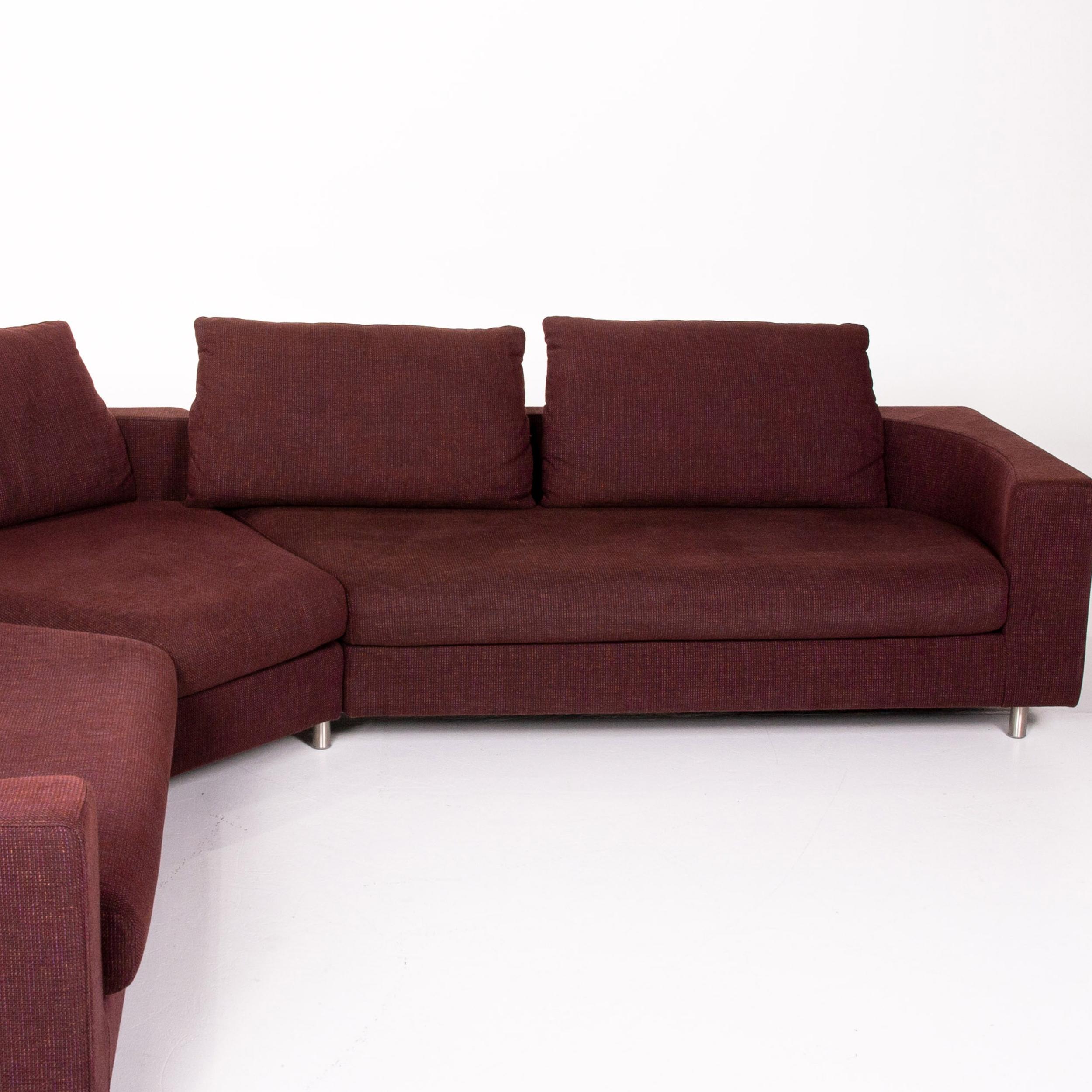 Rolf Benz 546 Fabric Corner Sofa Incl. Stool Dark Red Red Sofa Couch For Sale 1