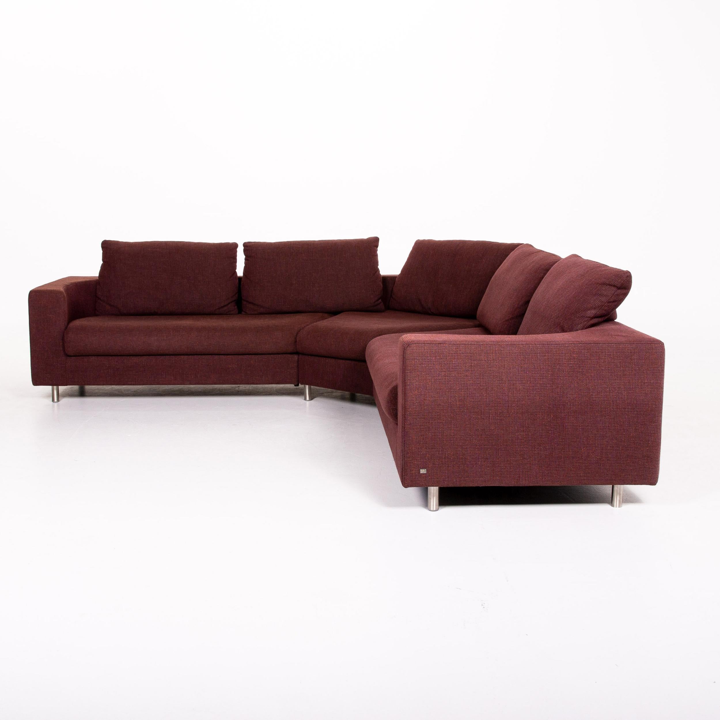 Rolf Benz 546 Fabric Corner Sofa Incl. Stool Dark Red Red Sofa Couch For Sale 5