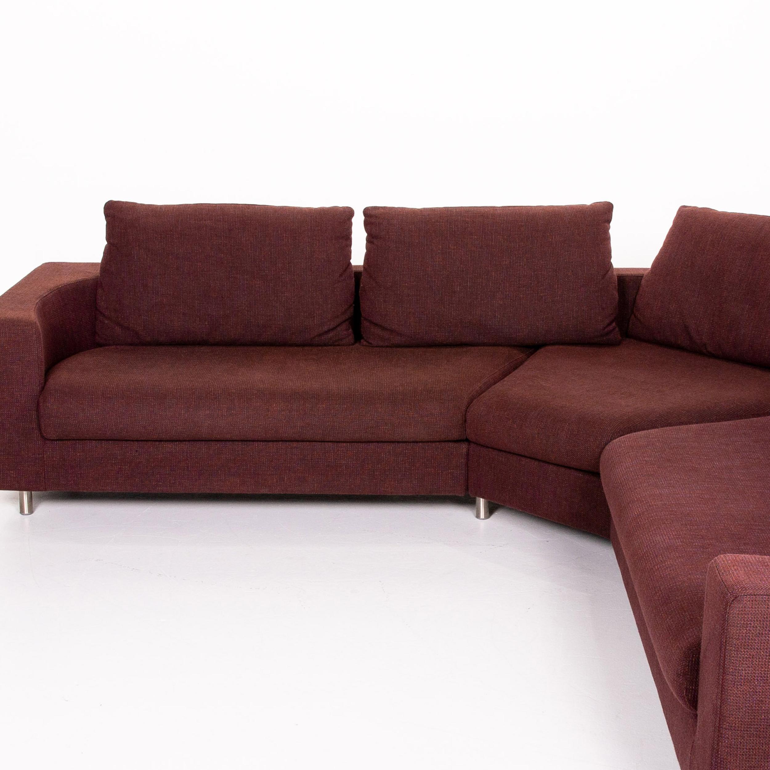 Contemporary Rolf Benz 546 Fabric Corner Sofa Incl. Stool Dark Red Red Sofa Couch For Sale