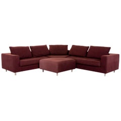 Rolf Benz 546 Fabric Corner Sofa Incl. Stool Dark Red Red Sofa Couch