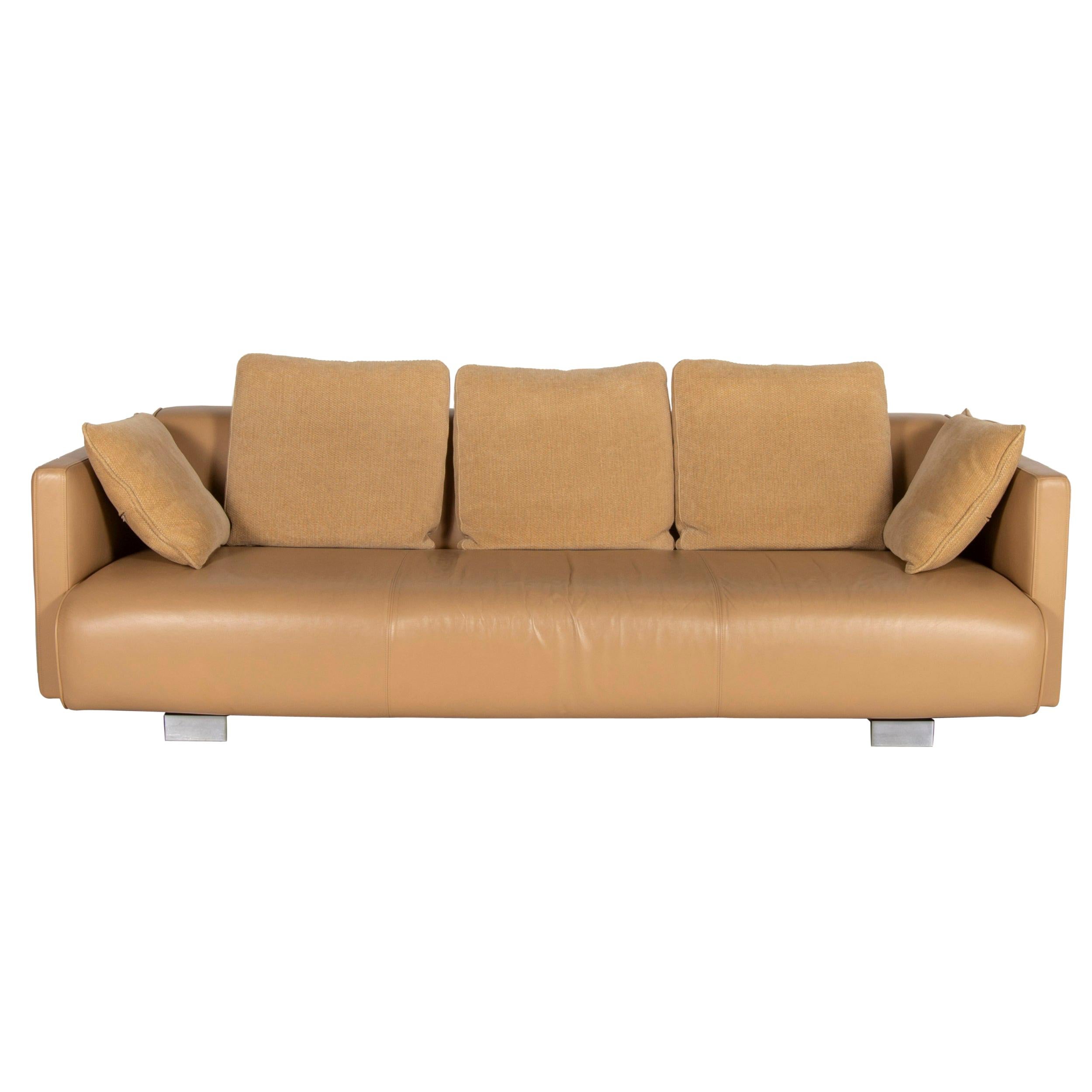 Rolf Benz Dono Designer Leather Sofa White ThreeSeat Real Leather