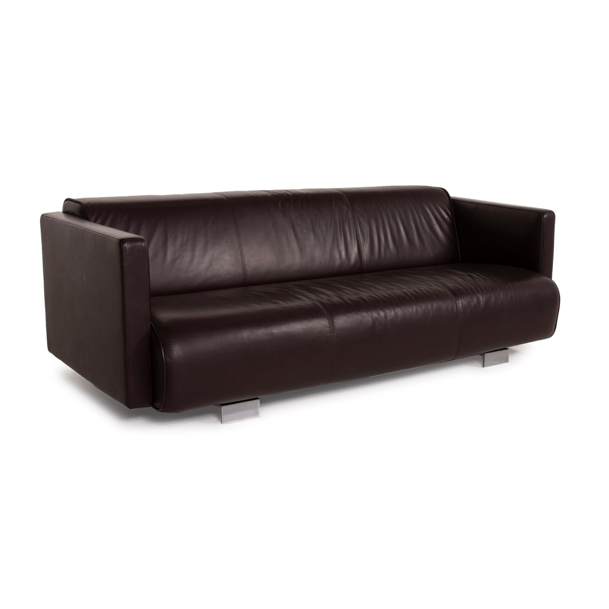 Contemporary Rolf Benz 6300 Leather Sofa Black Three-Seater For Sale