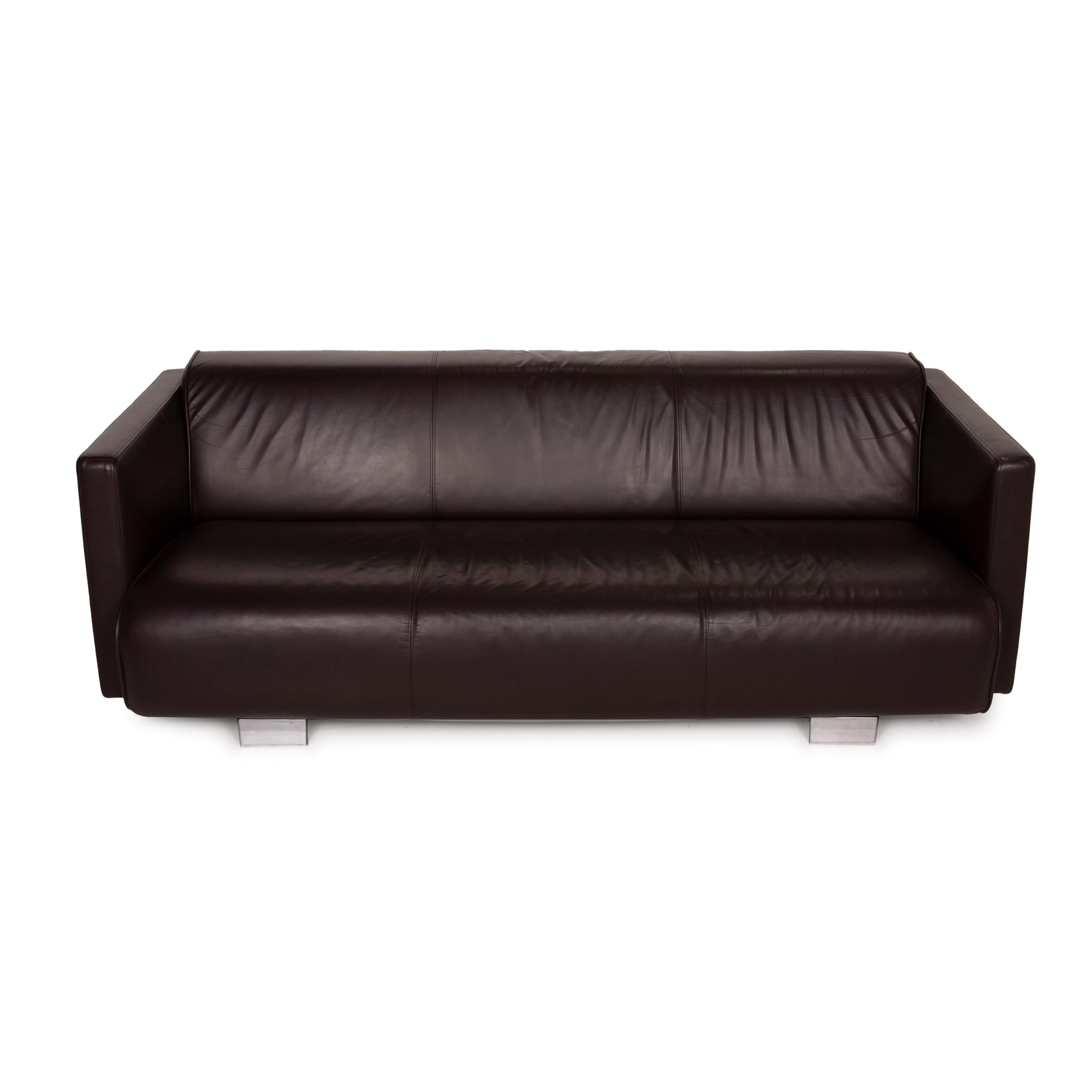 Rolf Benz 6300 Leather Sofa Black Three-Seater For Sale 1