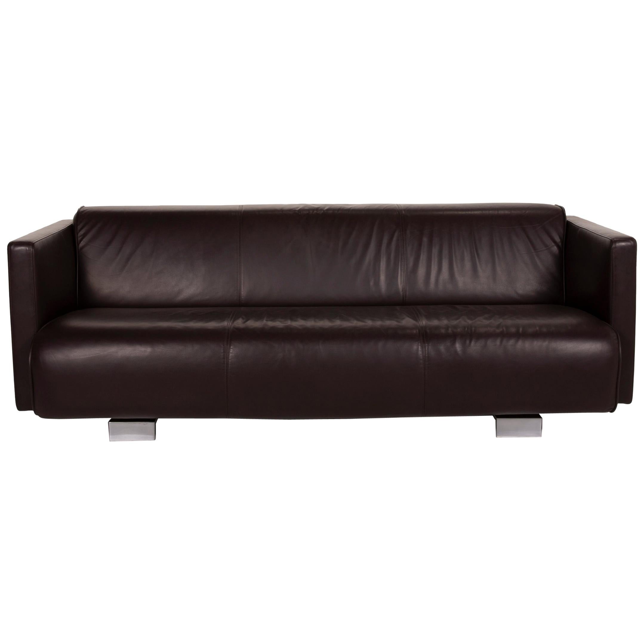 Rolf Benz 6300 Leather Sofa Black Three-Seater For Sale