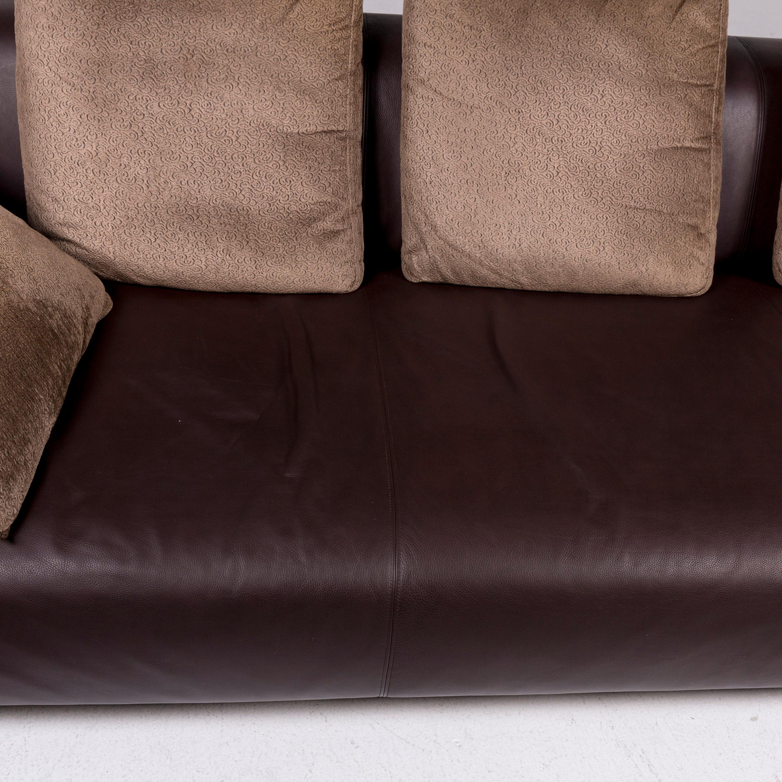 German Rolf Benz 6300 Leather Sofa Brown Dark Brown Incl. Cushion Three-Seat Couch For Sale