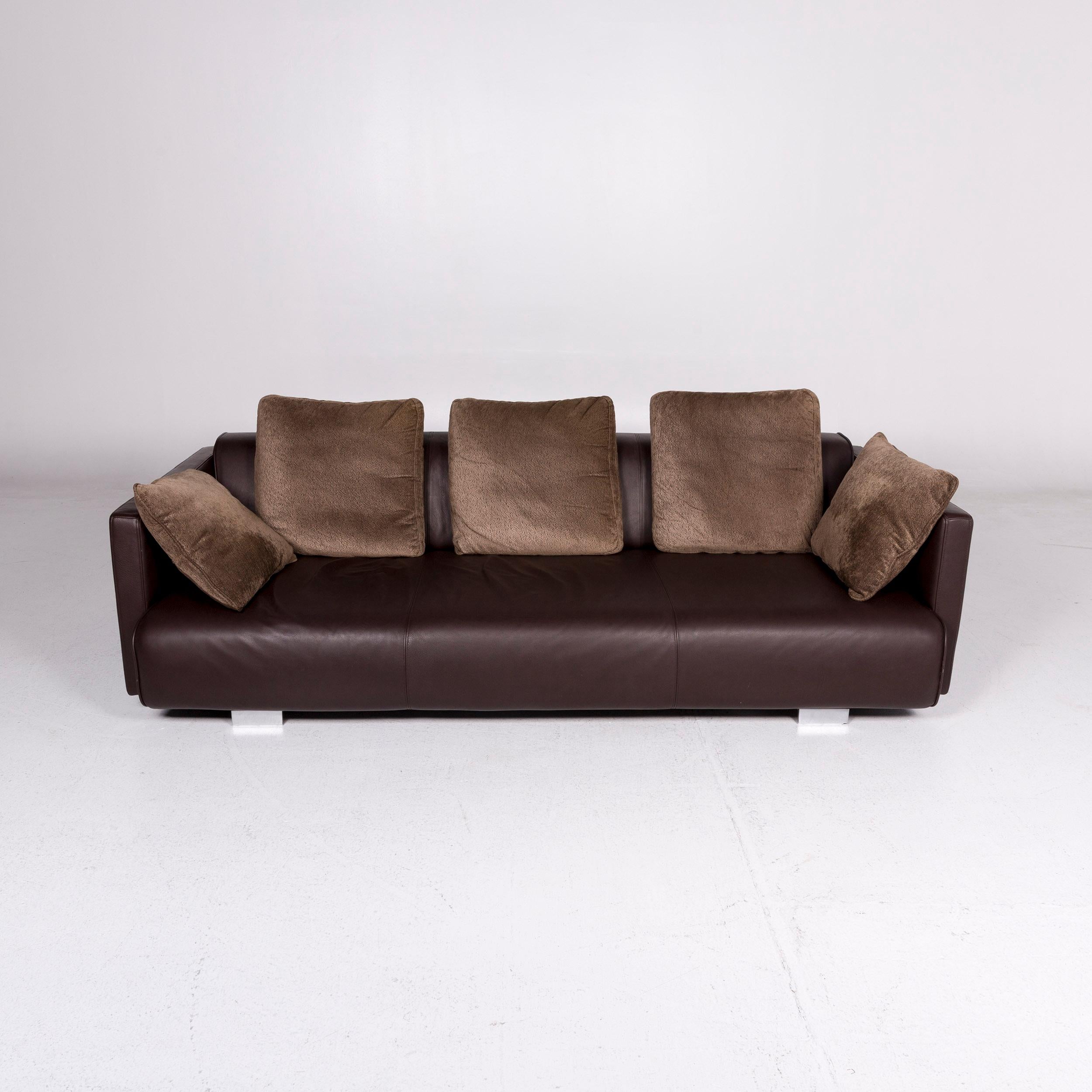 Rolf Benz 6300 Leather Sofa Brown Dark Brown Incl. Cushion Three-Seat Couch For Sale 1