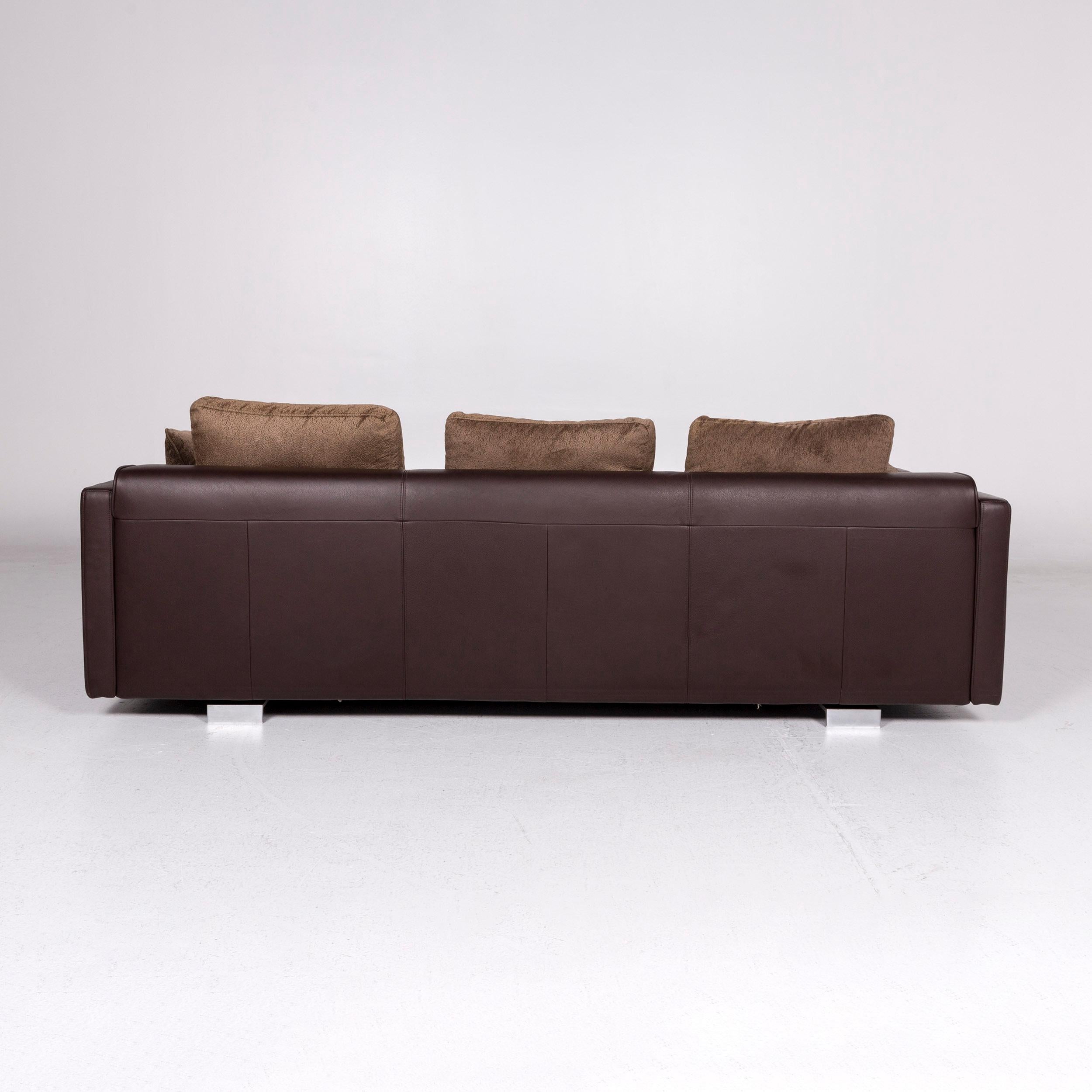 Rolf Benz 6300 Leather Sofa Brown Dark Brown Incl. Cushion Three-Seat Couch For Sale 3