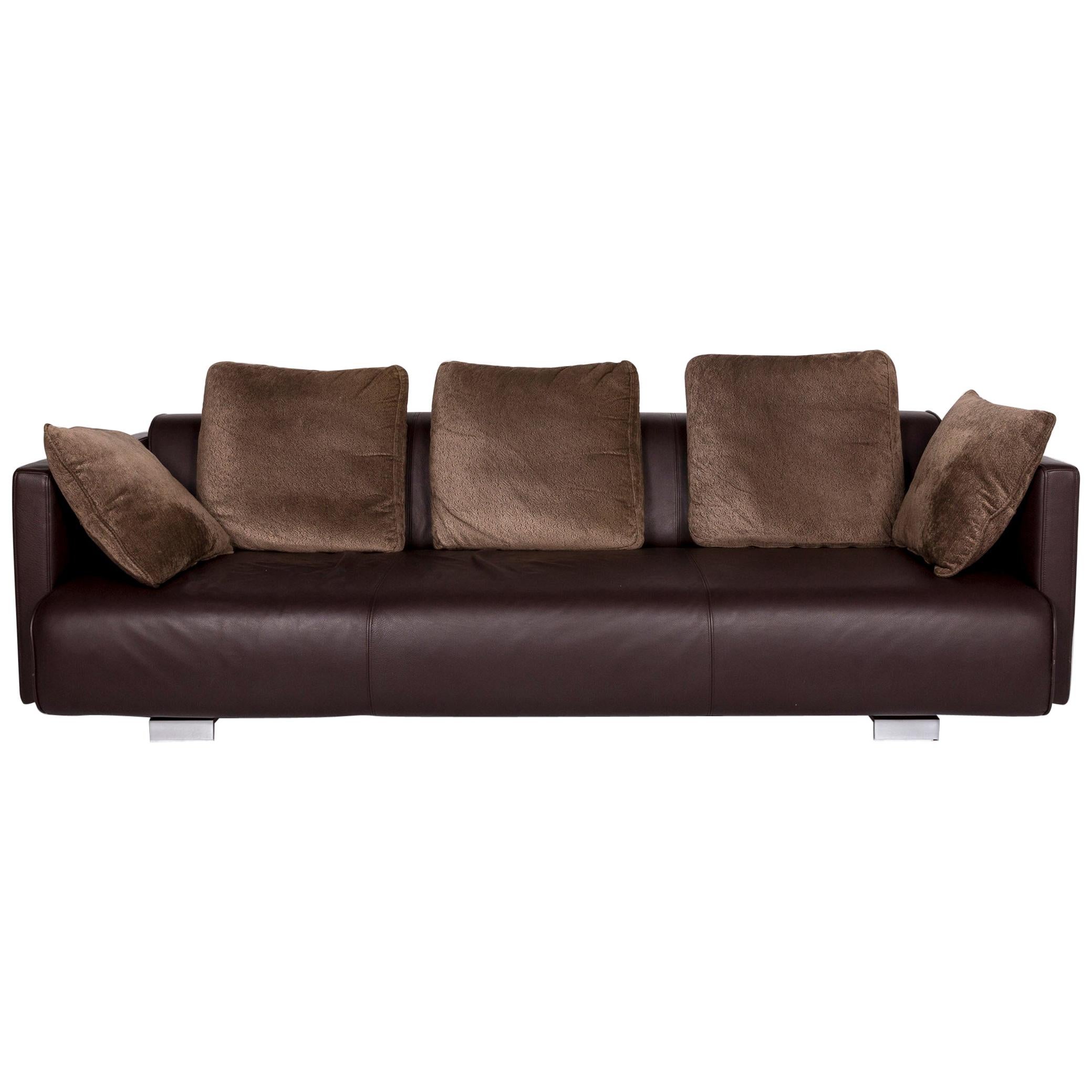 Rolf Benz 6300 Leather Sofa Brown Dark Brown Incl. Cushion Three-Seat Couch For Sale